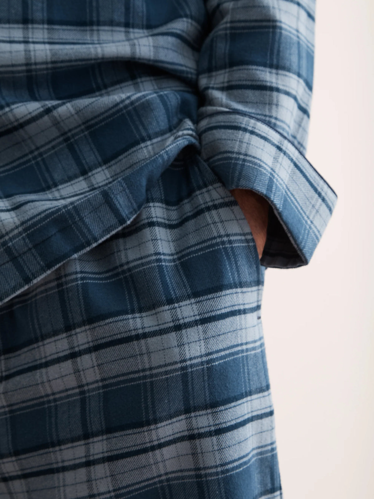 Pigiama lungo cotone brushed check blu Derek Rose