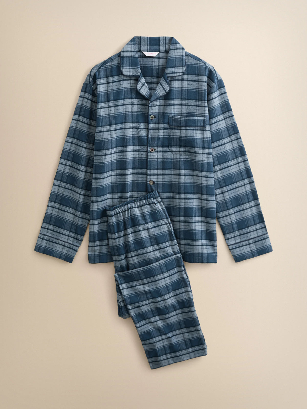 Pigiama lungo cotone brushed check blu Derek Rose