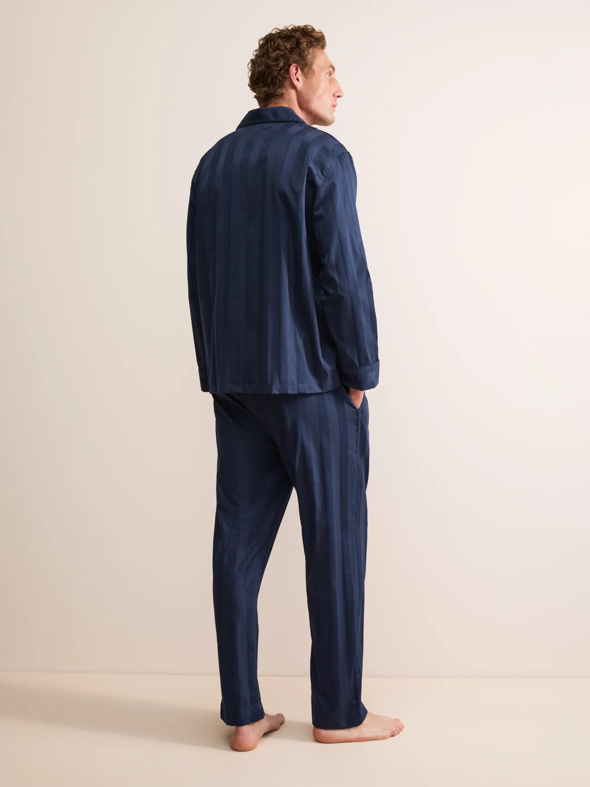 Pigiama lungo cotone Lingfield navy Derek Rose