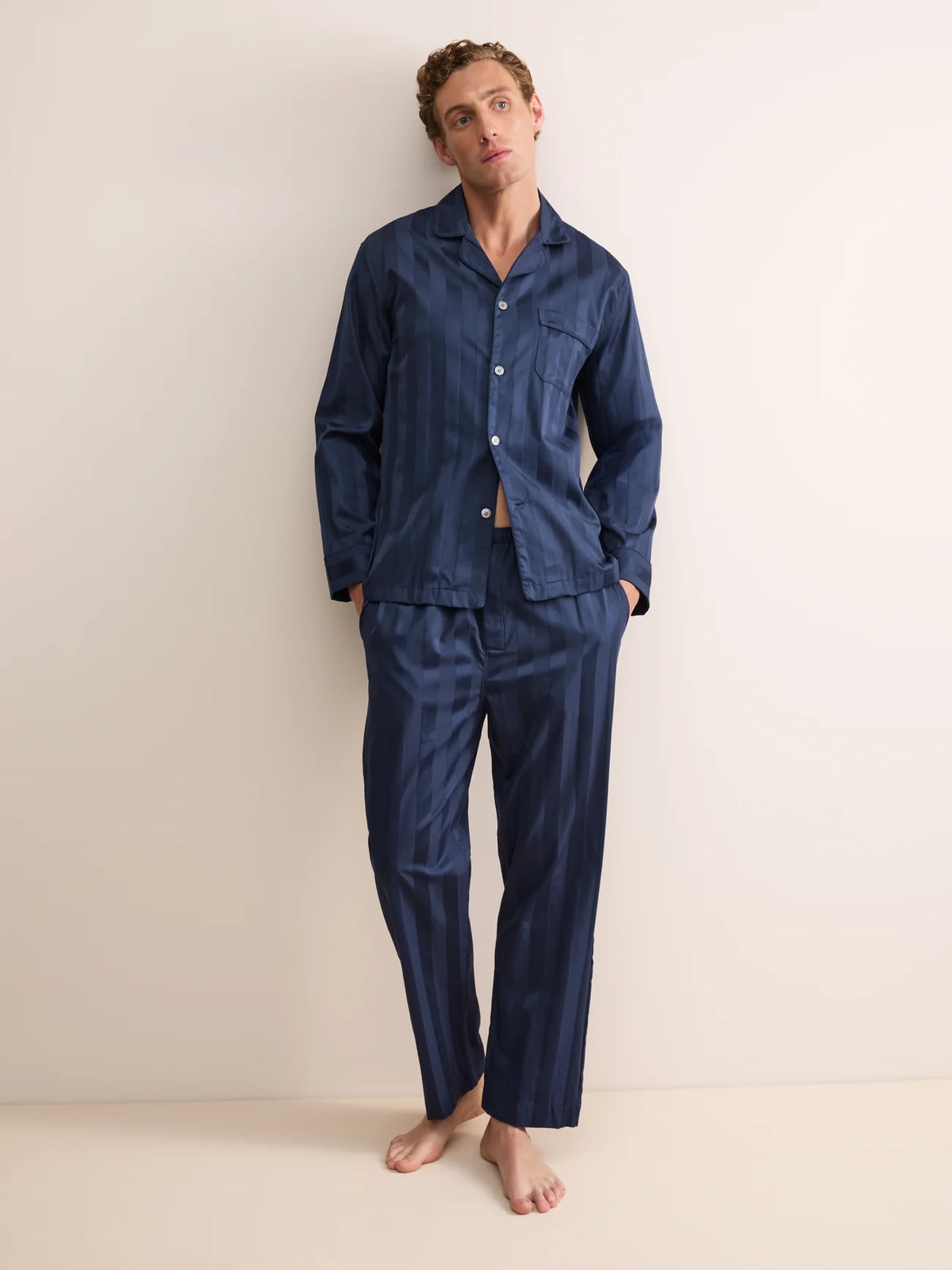 Pigiama lungo cotone Lingfield navy Derek Rose