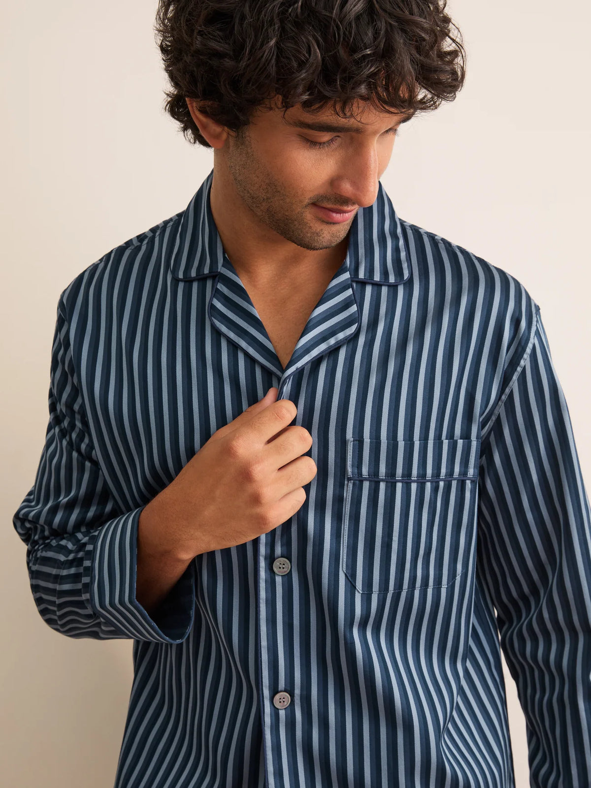 Pigiama lungo cotone Wellington stripe navy Derek Rose