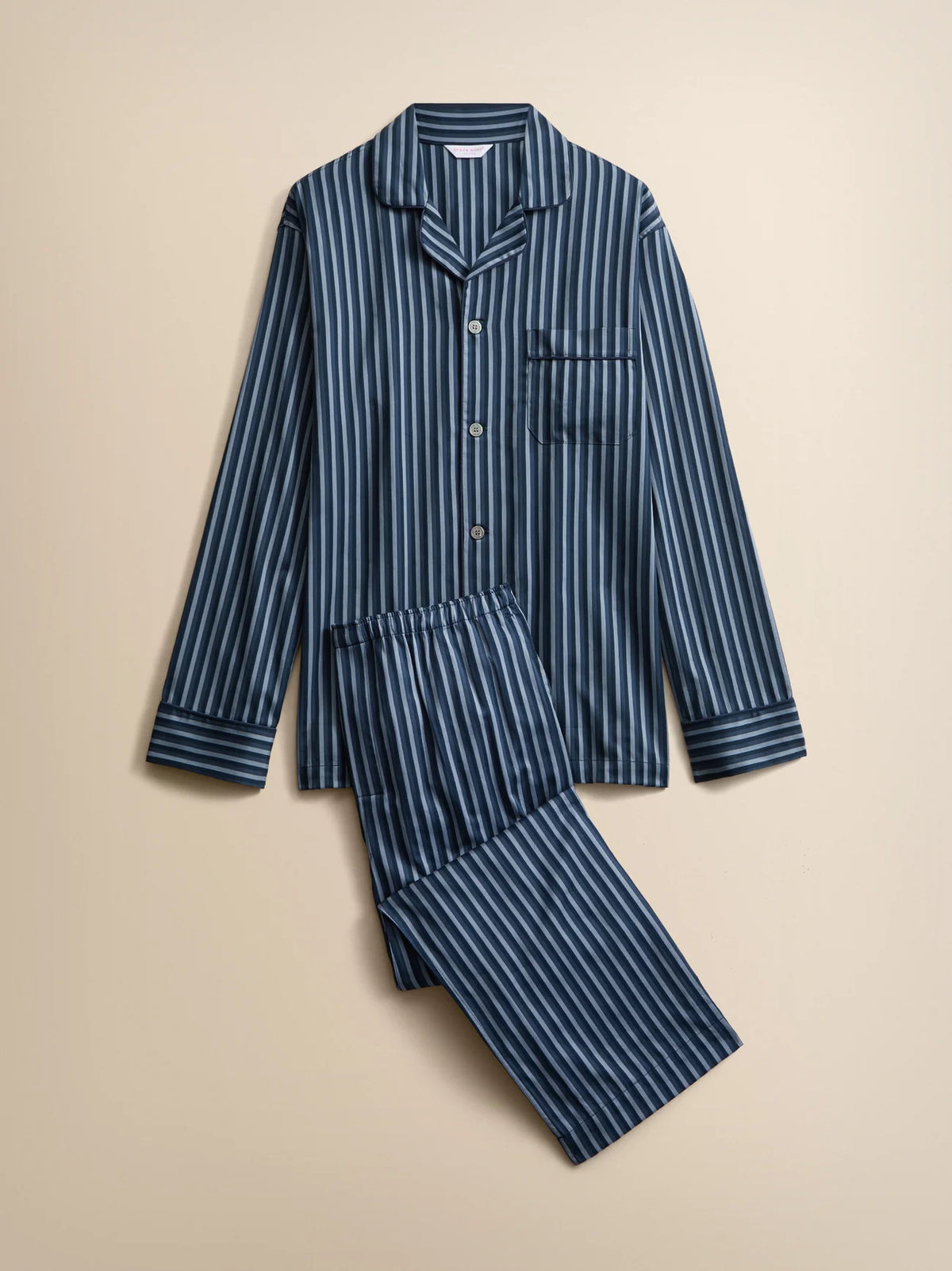 Pigiama lungo cotone Wellington stripe navy Derek Rose
