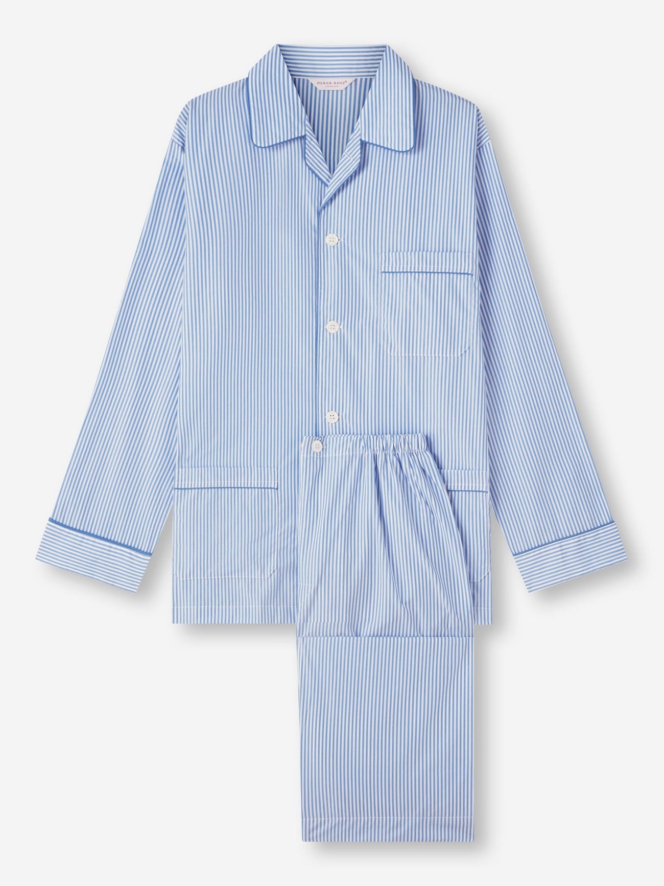 Pigiama lungo cotone rigato bianco azzurro Derek Rose