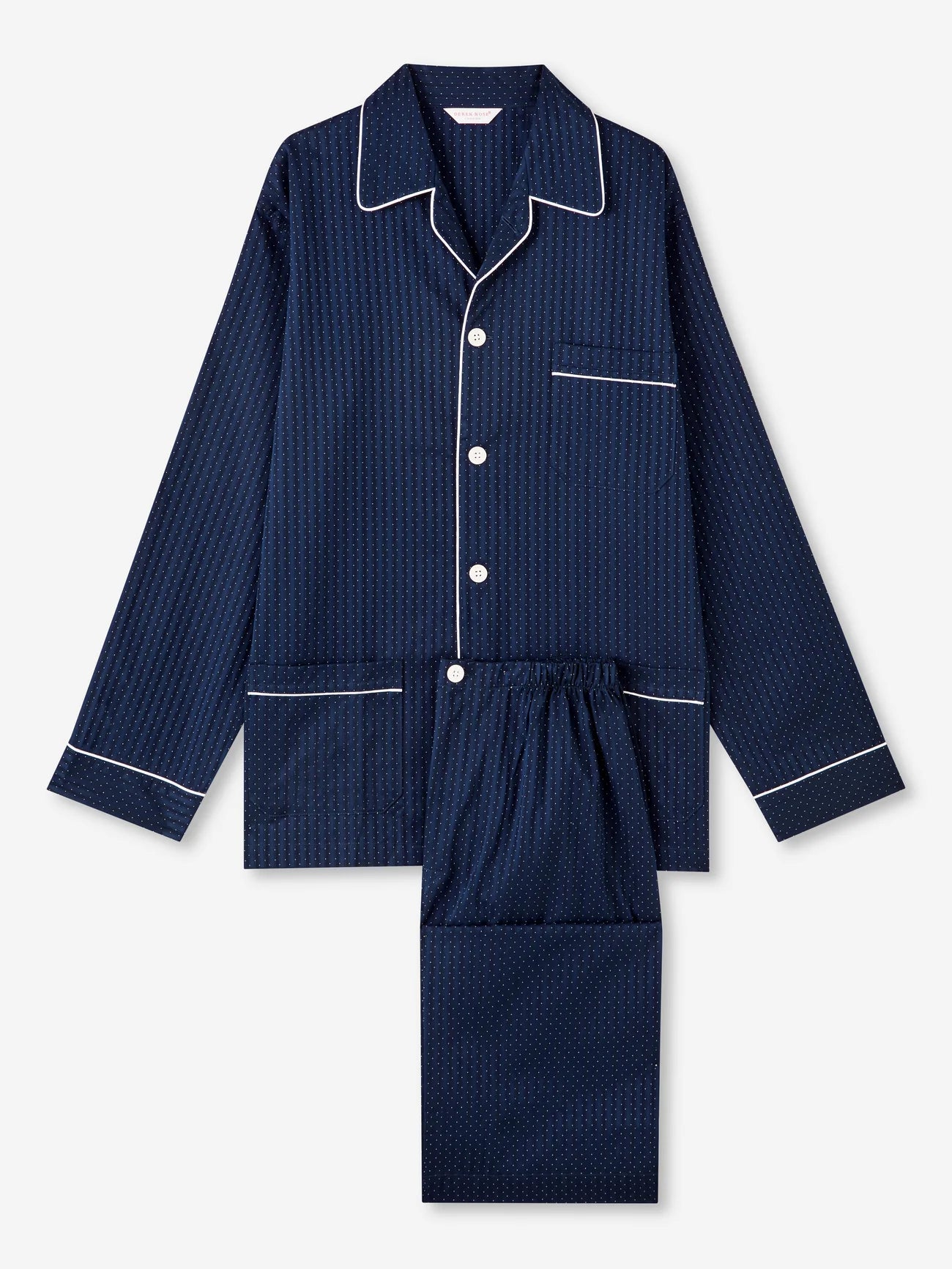 Pigiama lungo cotone satin micro pois navy Derek Rose