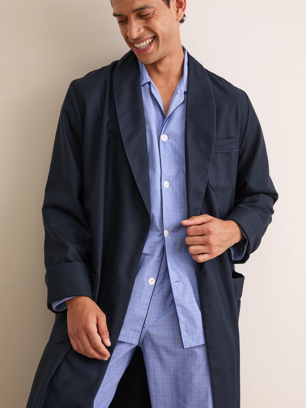Vestaglia Westminster lana merino Navy blue Derek Rose