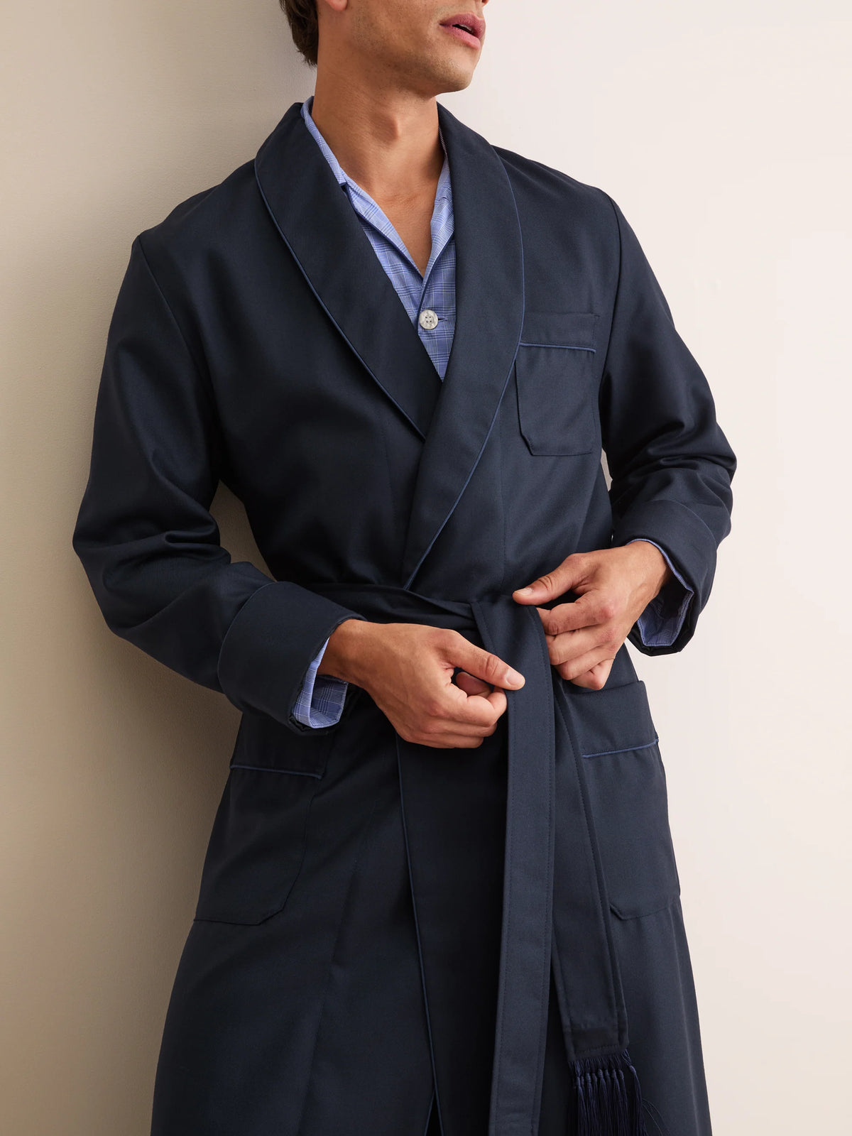Vestaglia Westminster lana merino Navy blue Derek Rose