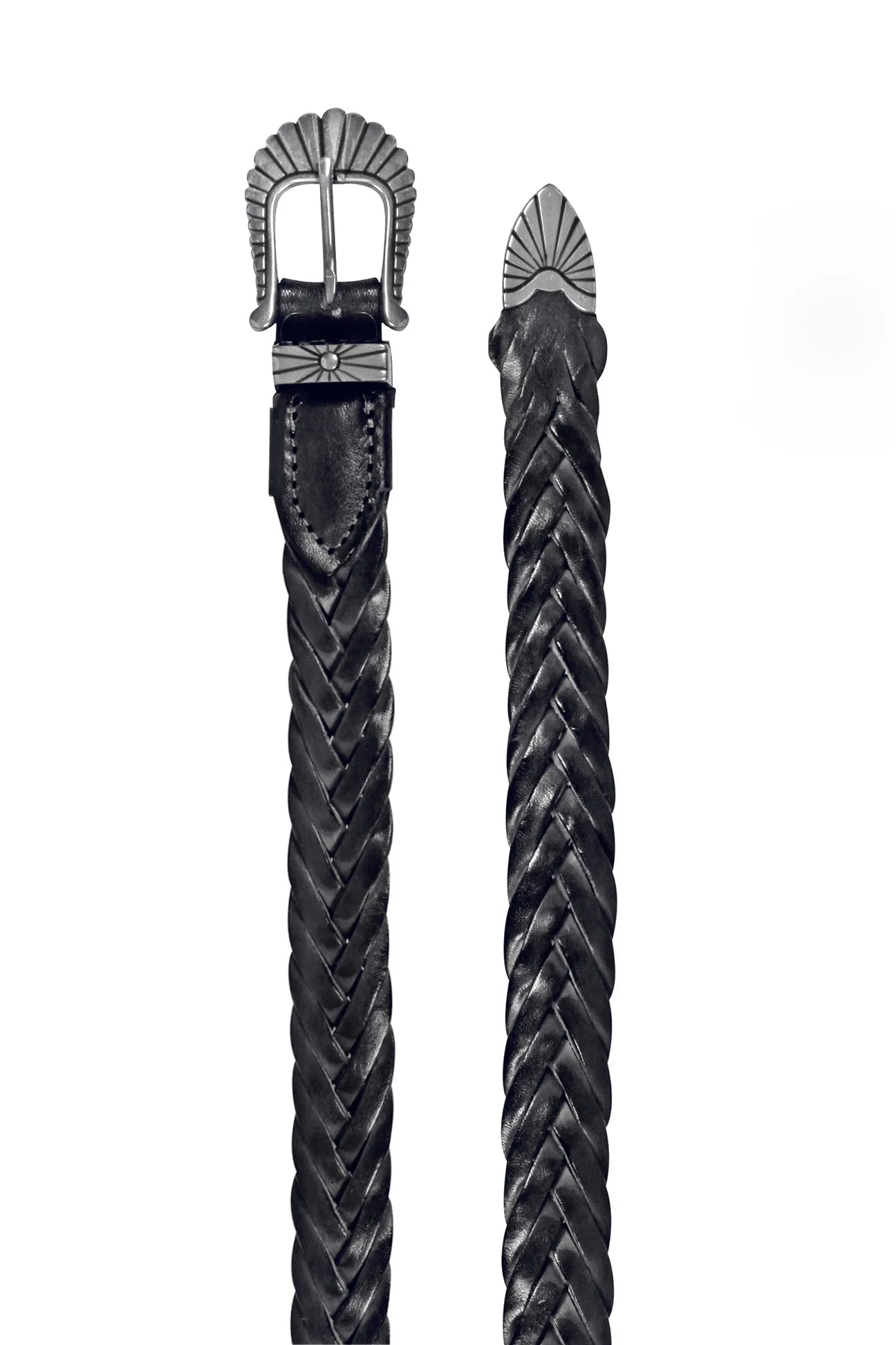 Cintura pelle intrecciata nera western Monsieur