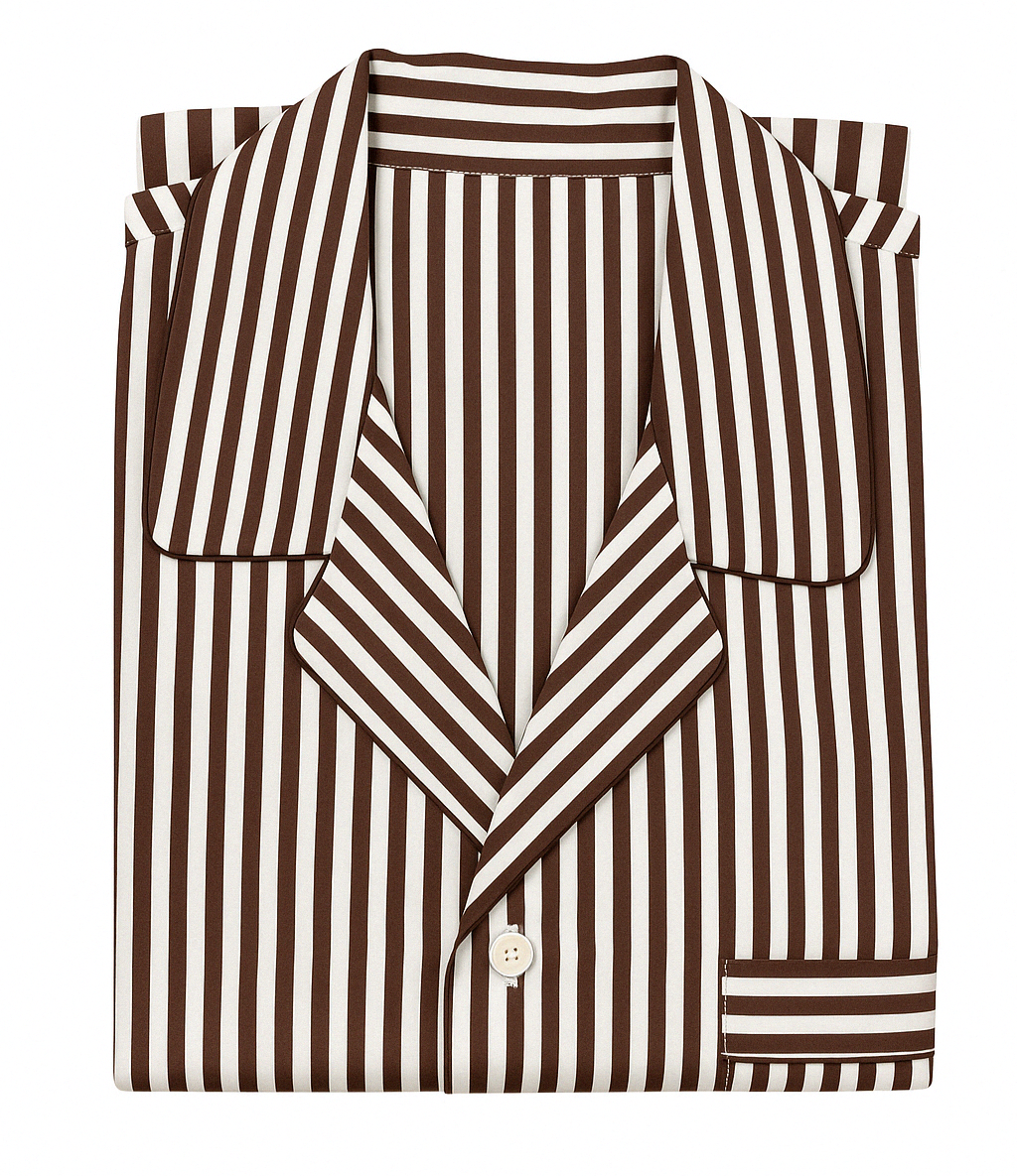 Pigiama lungo cotone rigato cioccolato bianco Monsieur