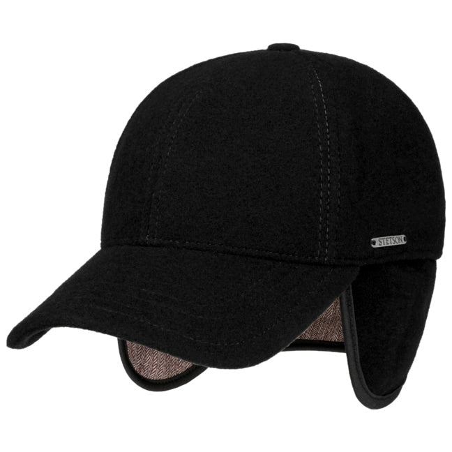 Cappellino baseball con paraorecchie lana cashmere nero Stetson