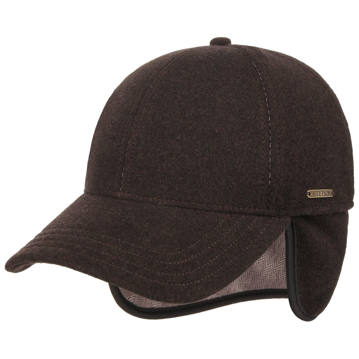 Cappellino baseball con paraorecchie lana cashmere marrone scuro Stetson