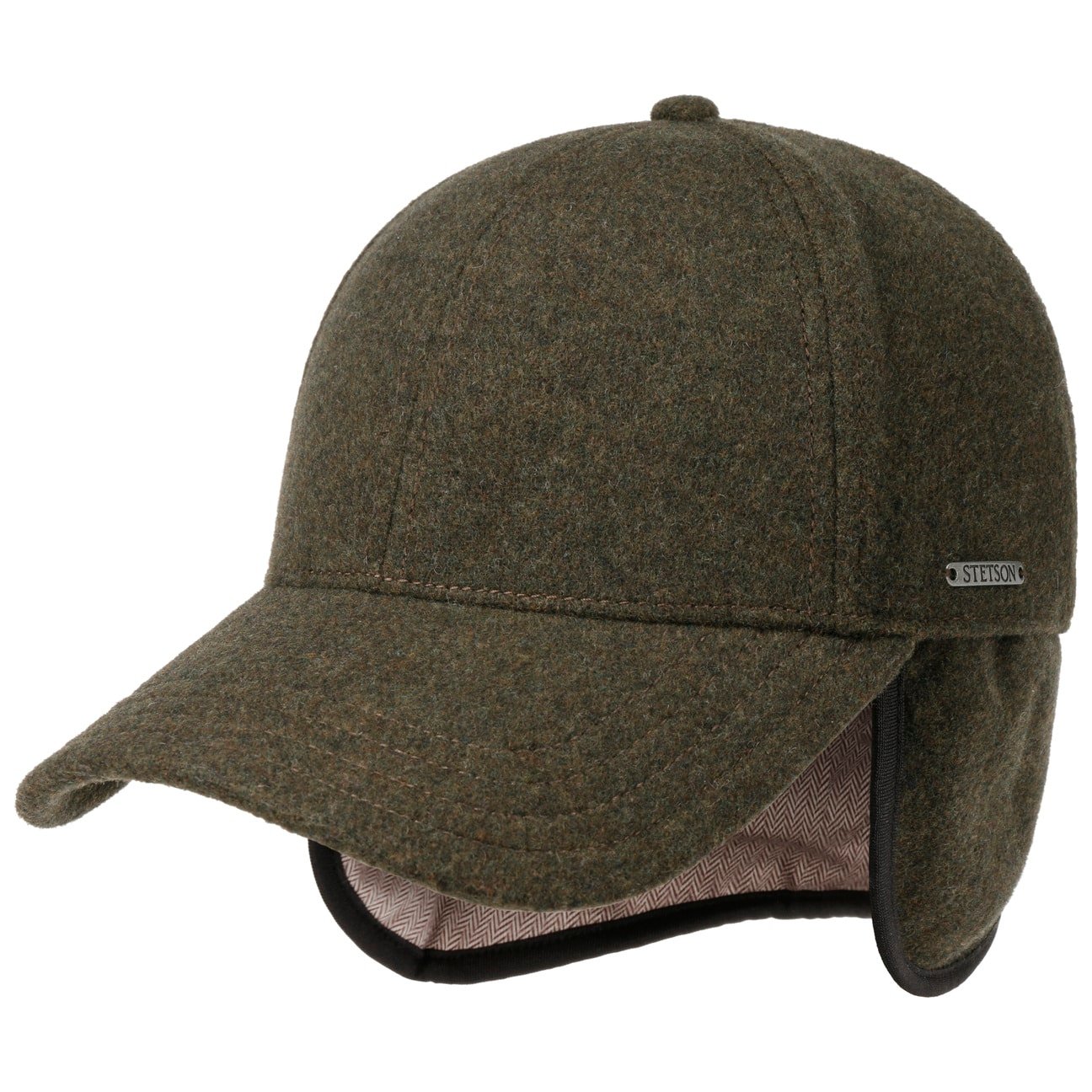 Cappellino baseball con paraorecchie lana cashmere verde oliva Stetson