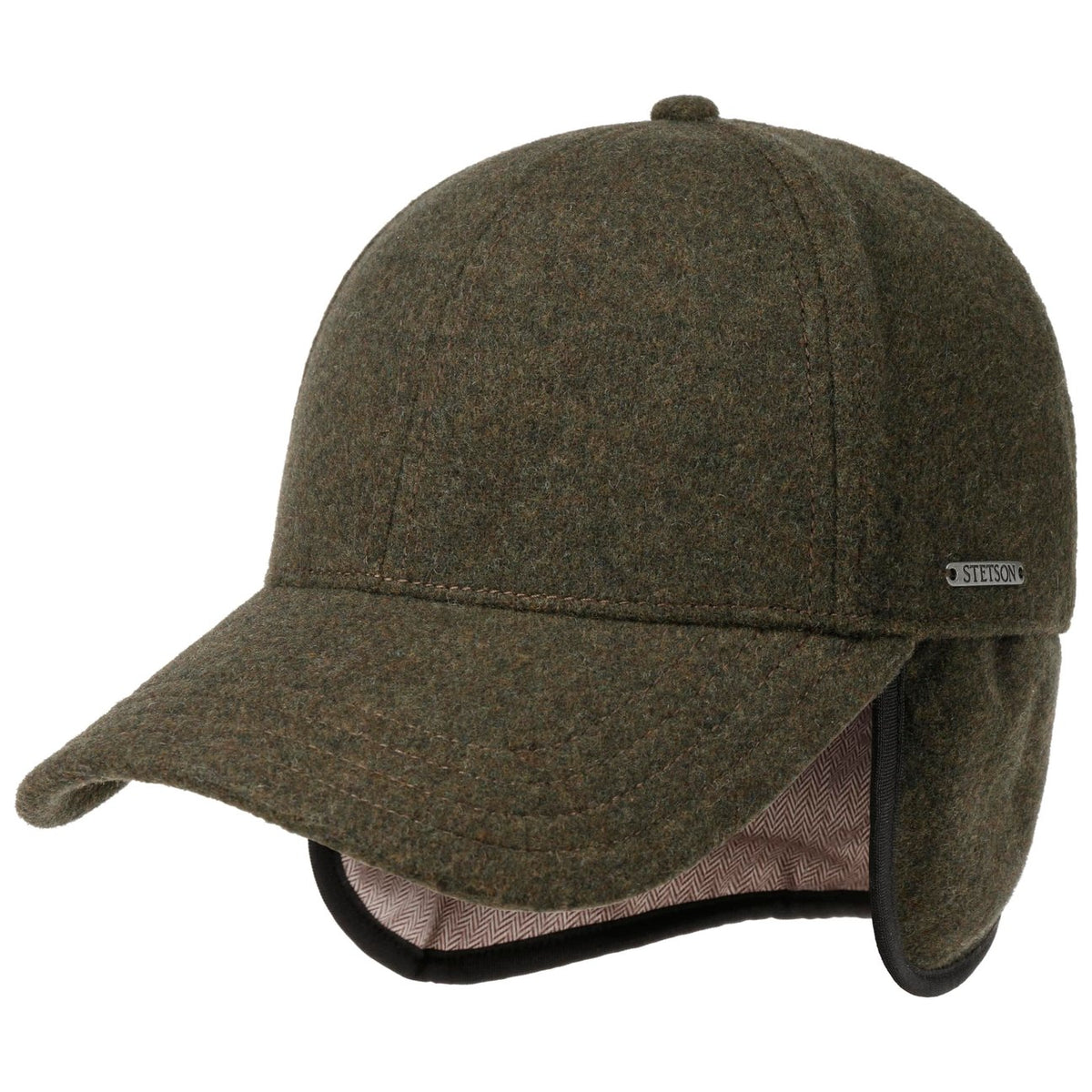 Cappellino baseball con paraorecchie lana cashmere oliva scuro Stetson