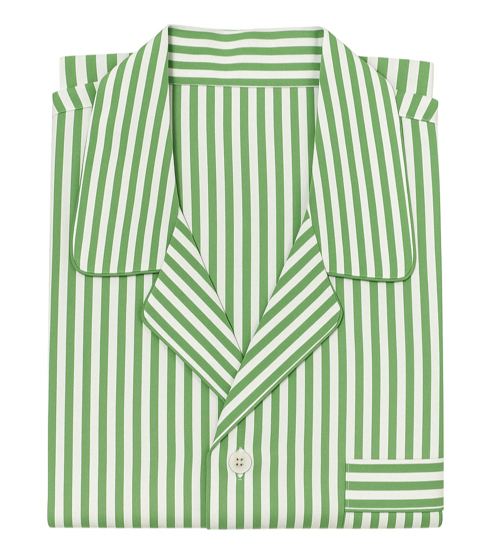 Pigiama lungo cotone rigato verde bianco Monsieur