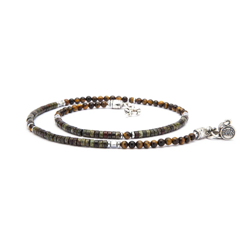 Collana cubetti sfere occhio di tigre dischetti camouflage PON