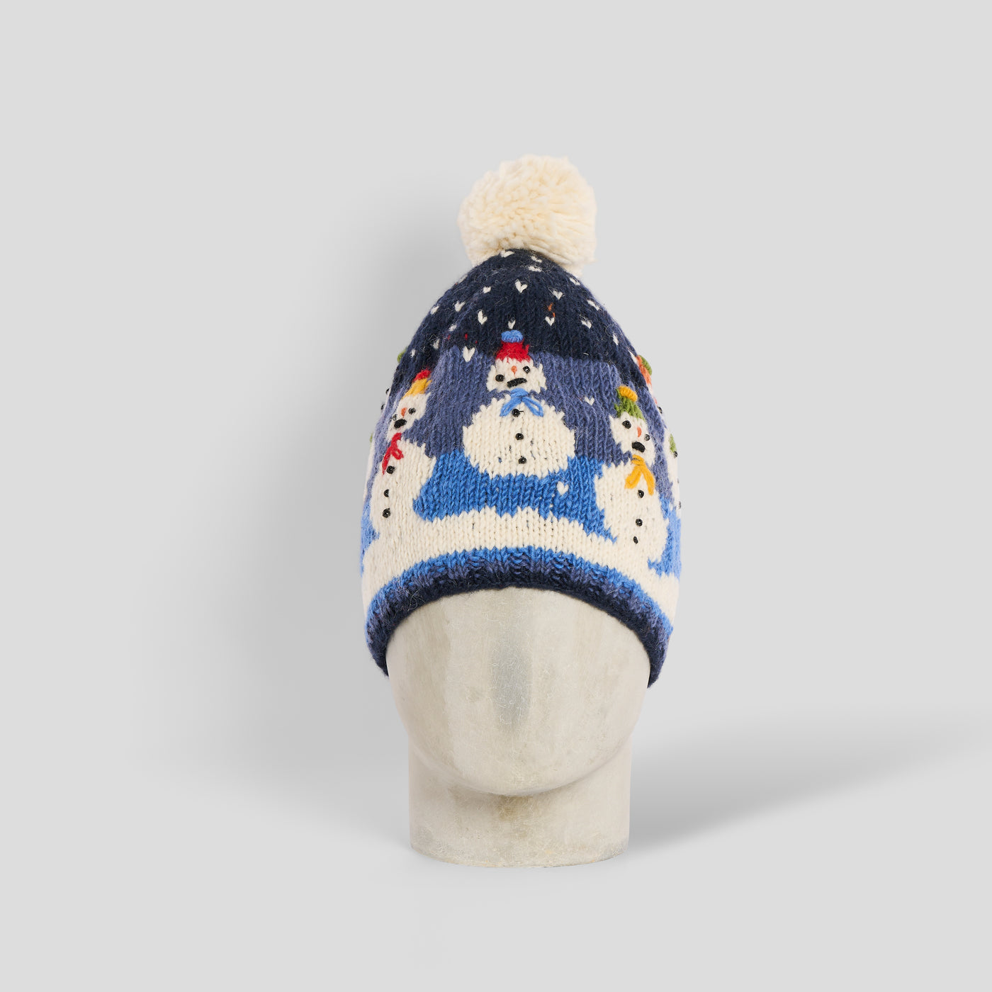 Cuffia snowman lana pom pom blu Pachamama
