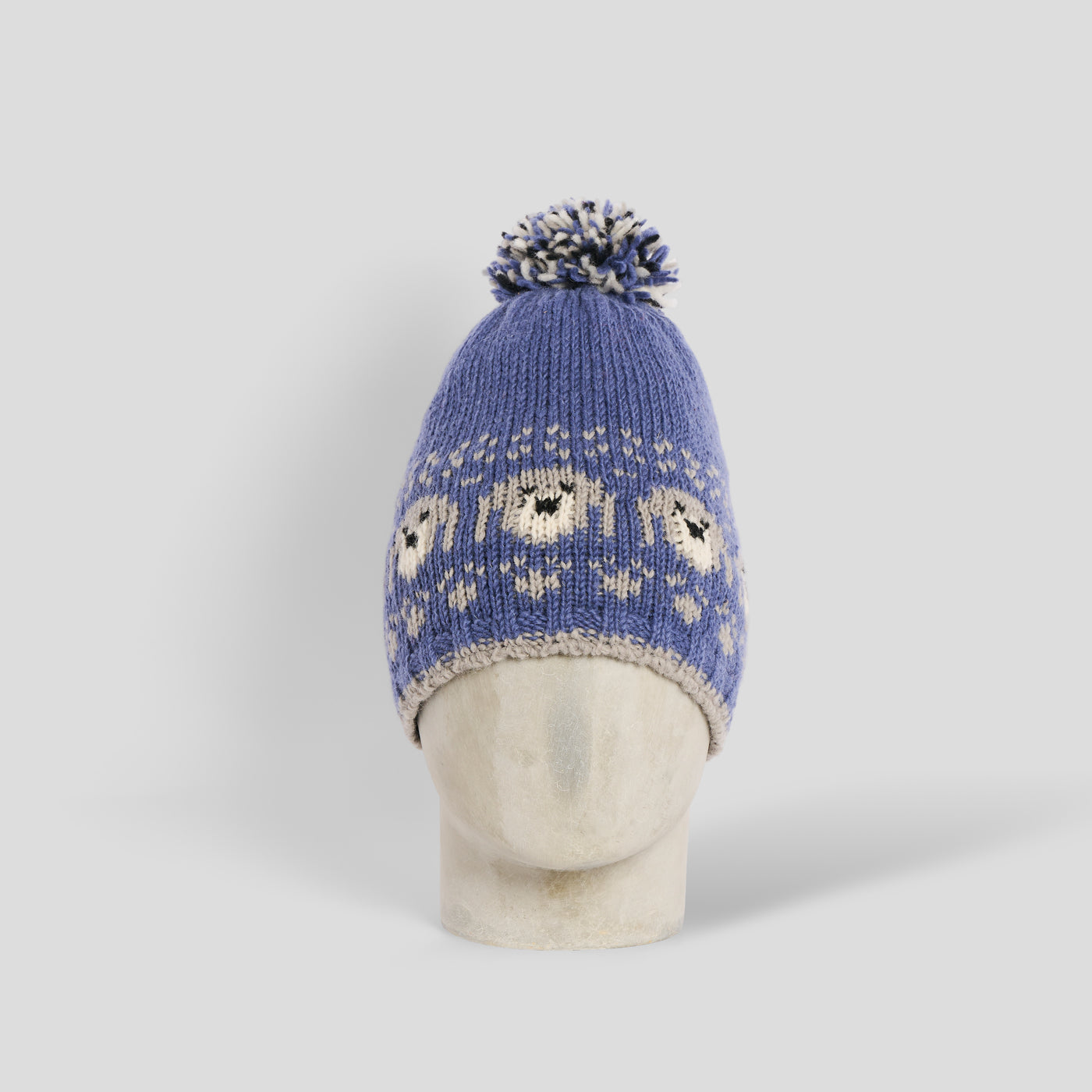 Cuffia cagnolini lana pom pom denim Pachamama