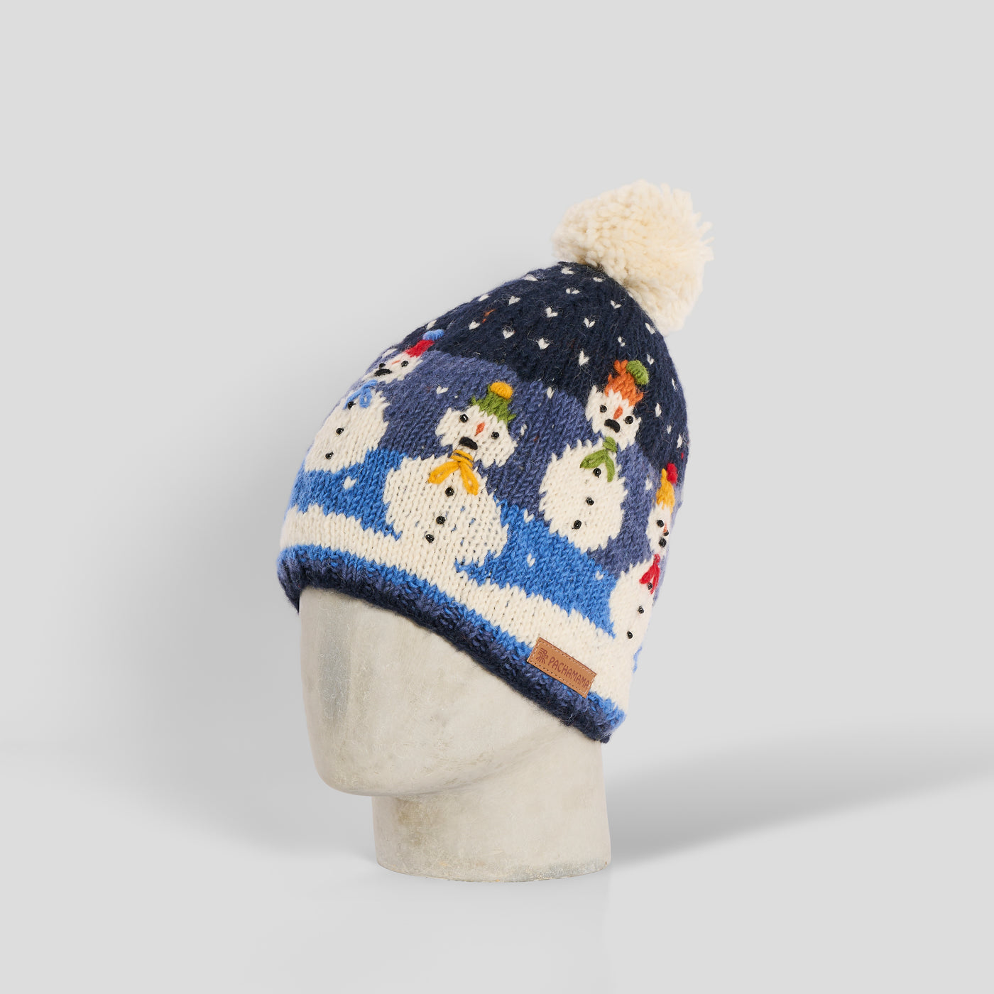 Cuffia snowman lana pom pom blu Pachamama