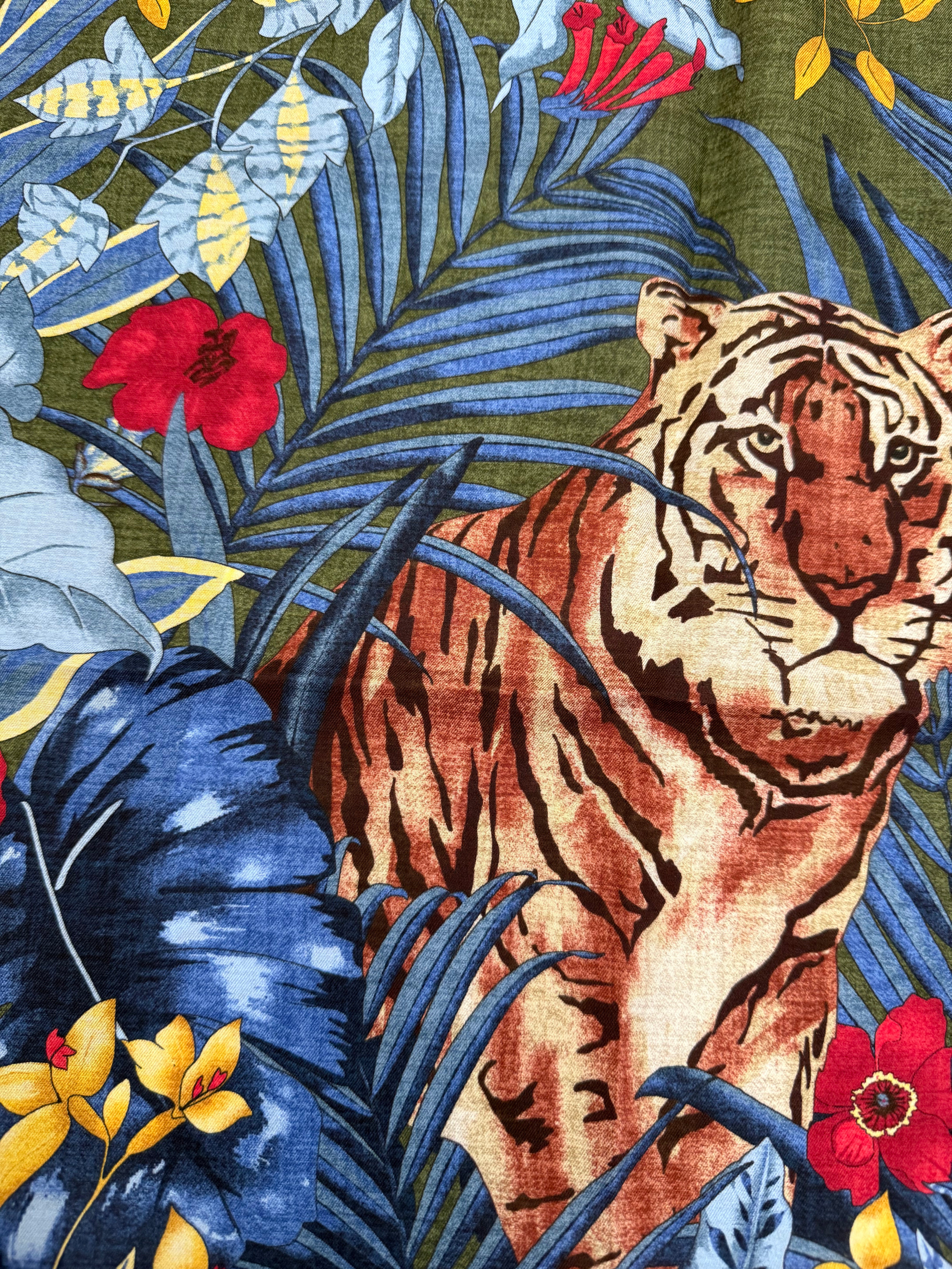 Sciarpa bandana cotone seta tigre verde Fefè