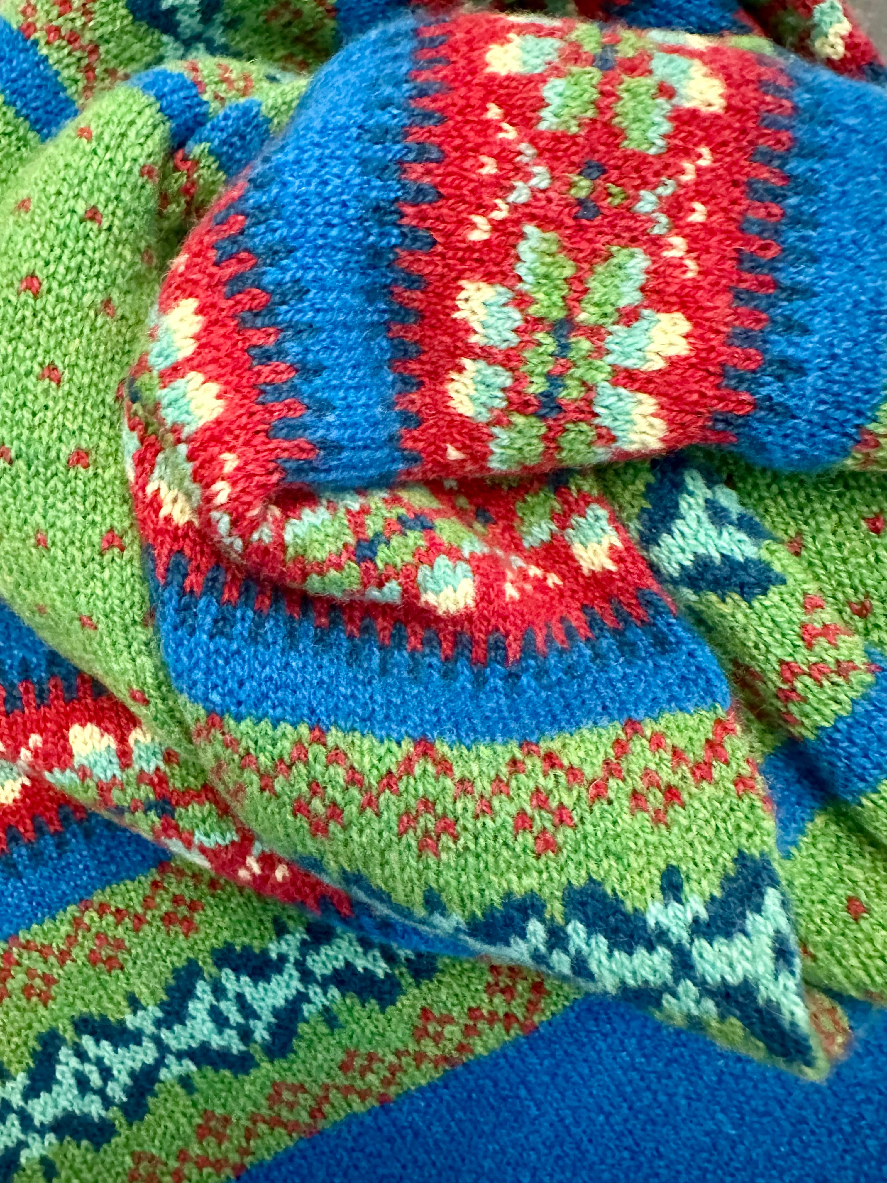 Sciarpa tubolare fair isle pura lana vergine verde royal blue rosso scuro Monsieur