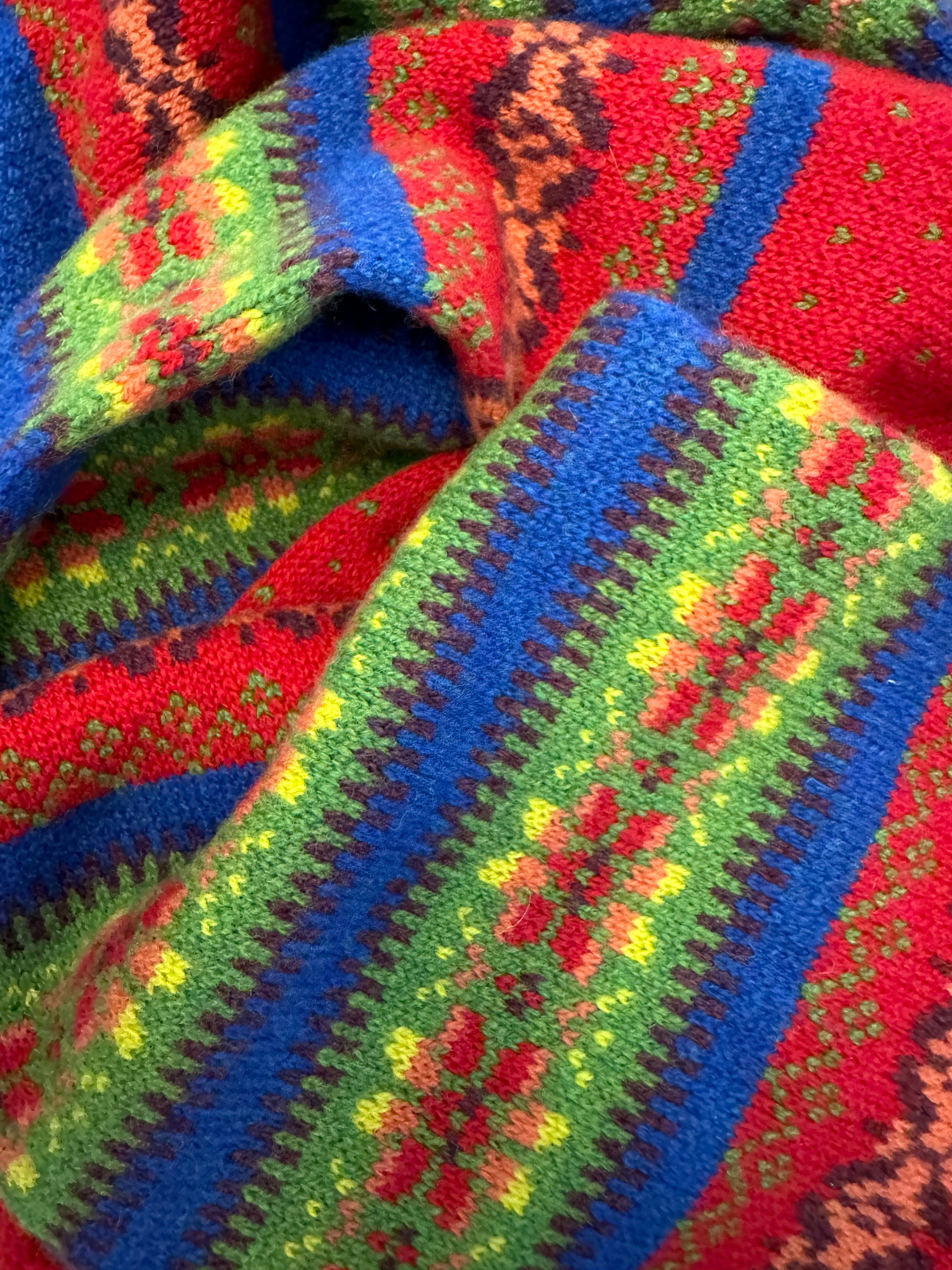 Sciarpa tubolare fair isle pura lana vergine rossa cobalto verde giallo Monsieur