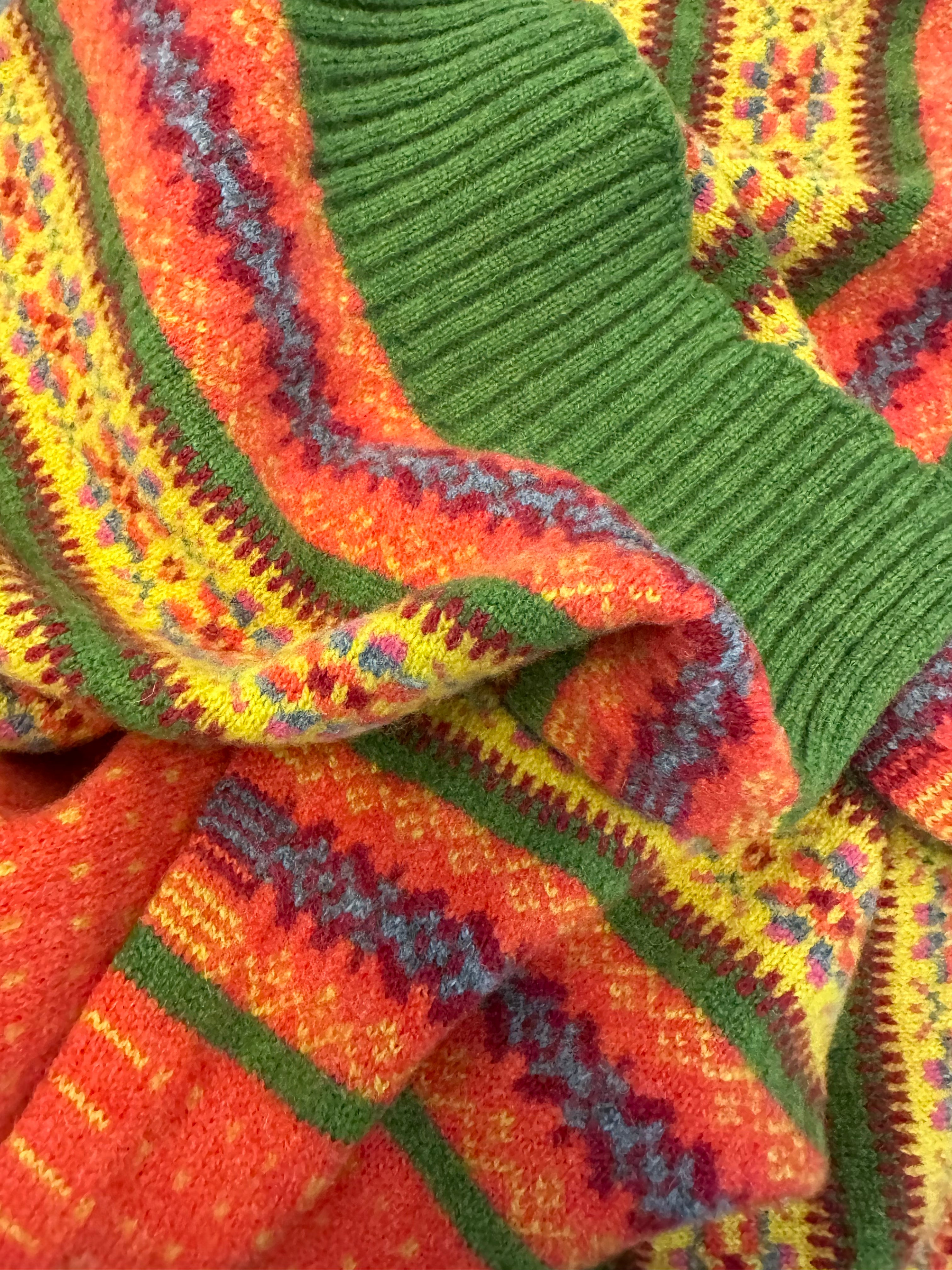 Sciarpa fair isle pura lana vergine arancione gialla verde Monsieur