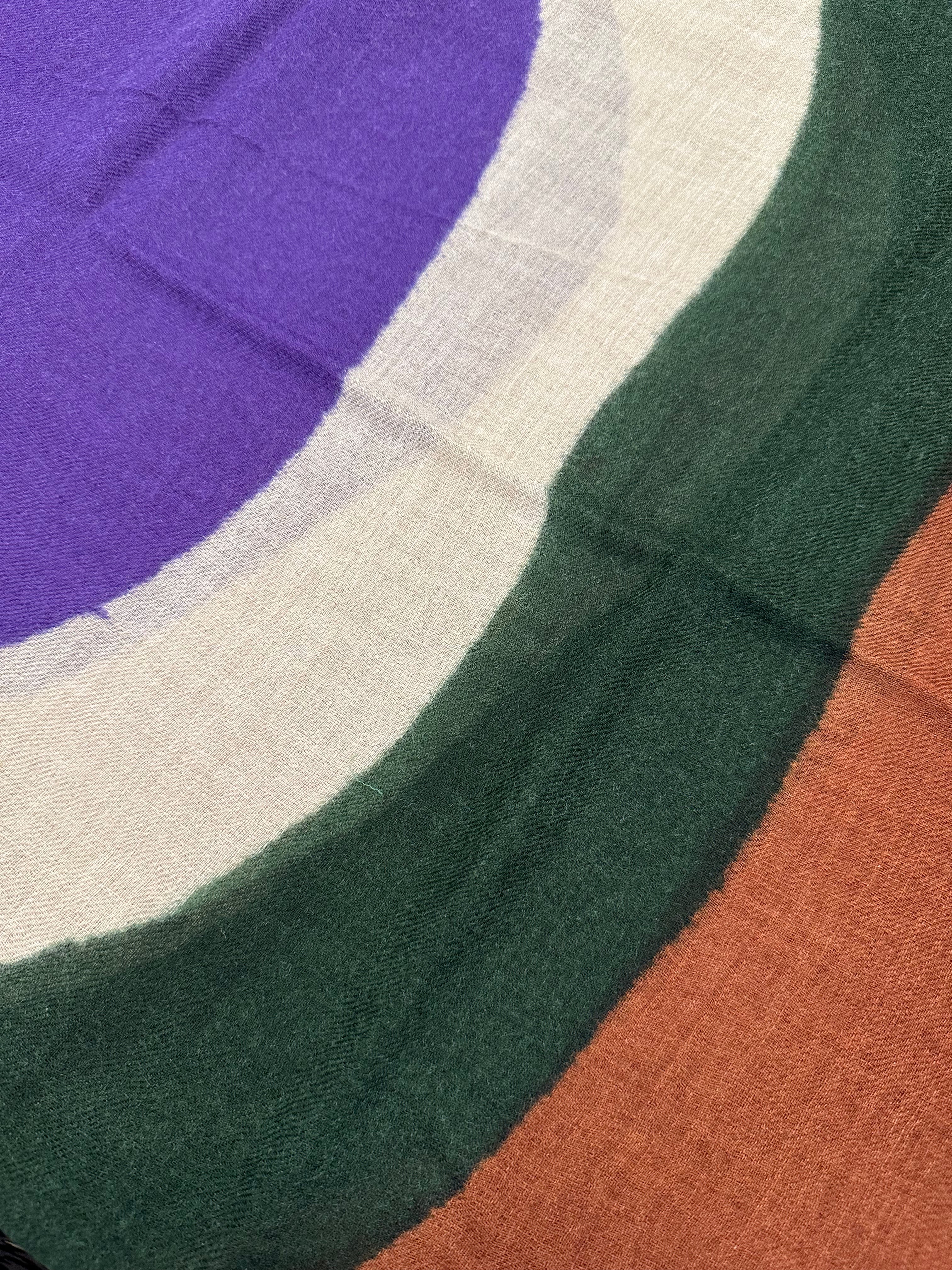 Sciarpa lana fantasia geometrica verde marrone beige viola dipinta a mano Franco Bassi