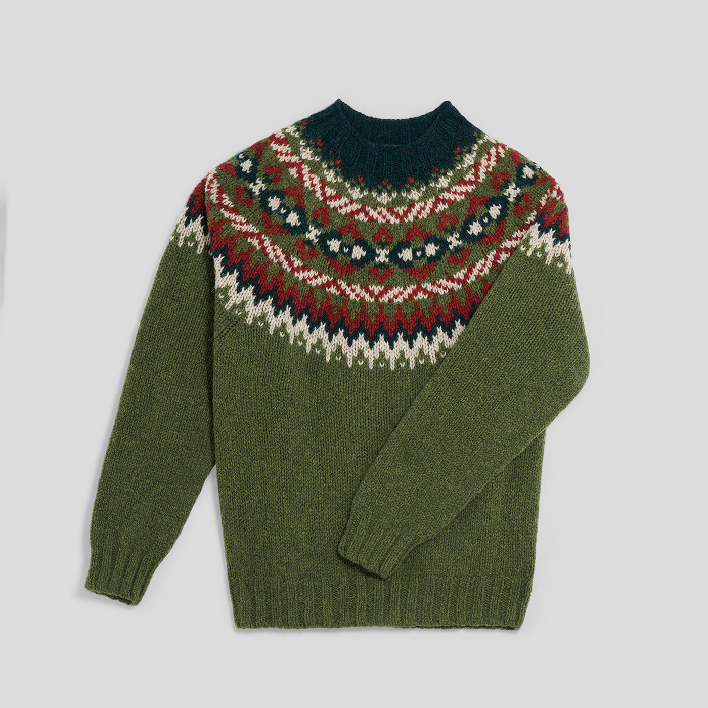 Girocollo Fairisle Yoke Chunky british wool verde Monsieur