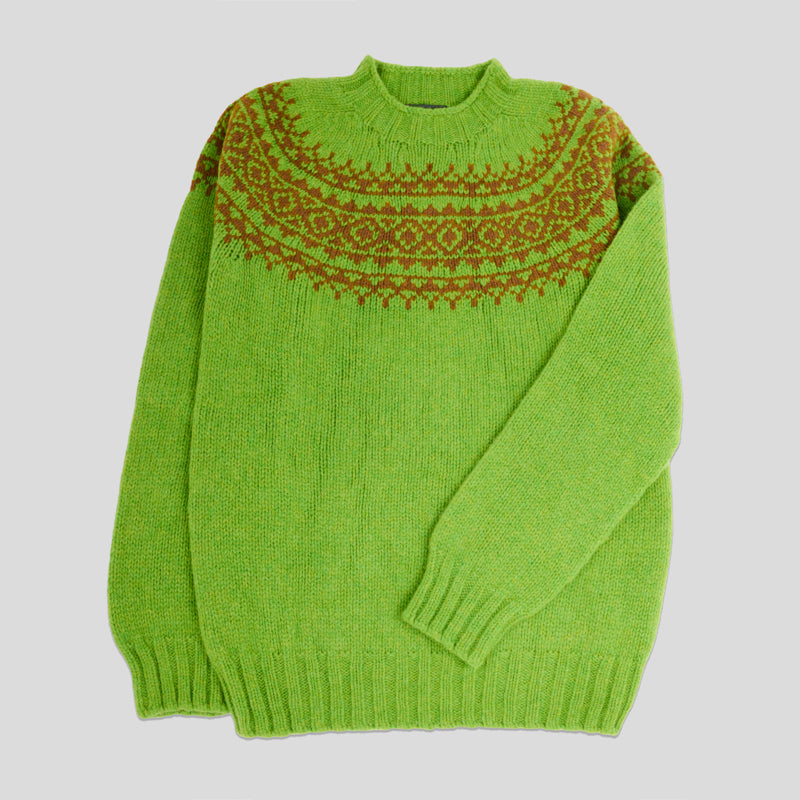 Girocollo raglan shetland fair isle yoke Garden Leaf Pecan Monsieur