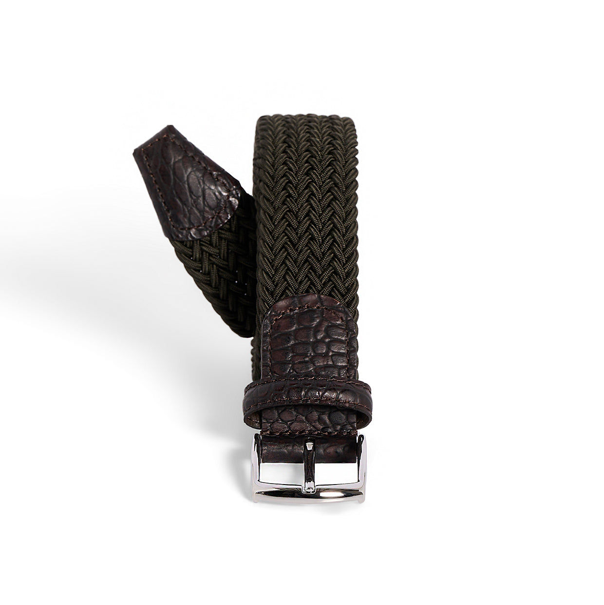 Cintura elasticizzata verde militare rifinita moro stampa coccodrillo Monsieur
