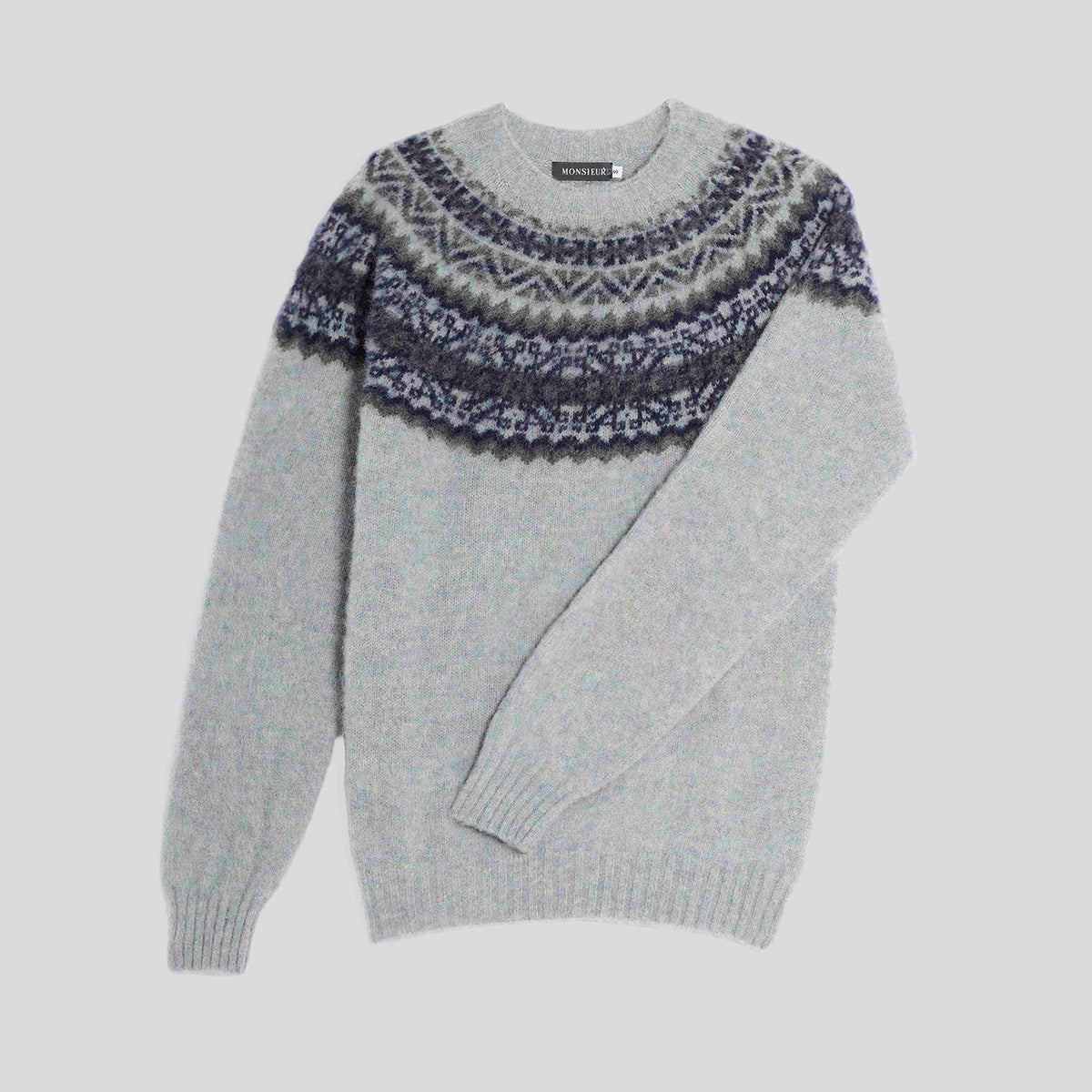 Girocollo brushed shetland fair isle yoke Sea Glass Monsieur