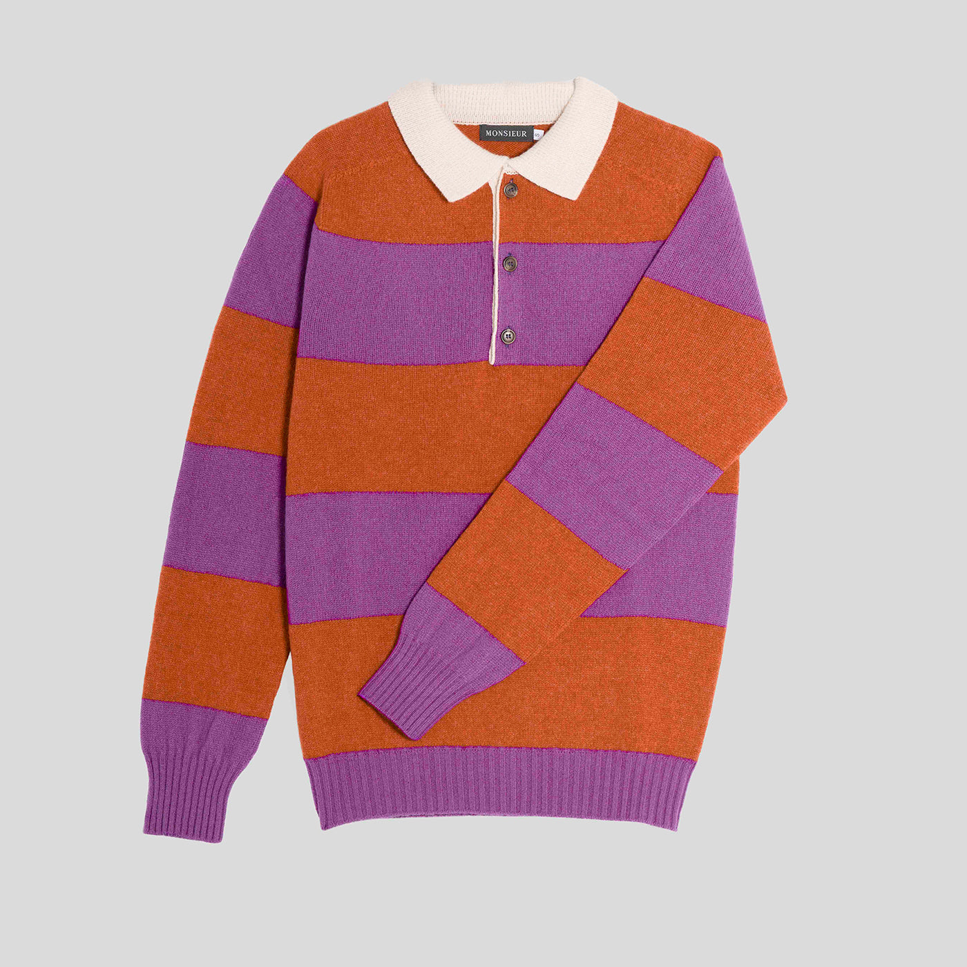 Polo rugby supersoft 2ply lambswool arancione viola Monsieur