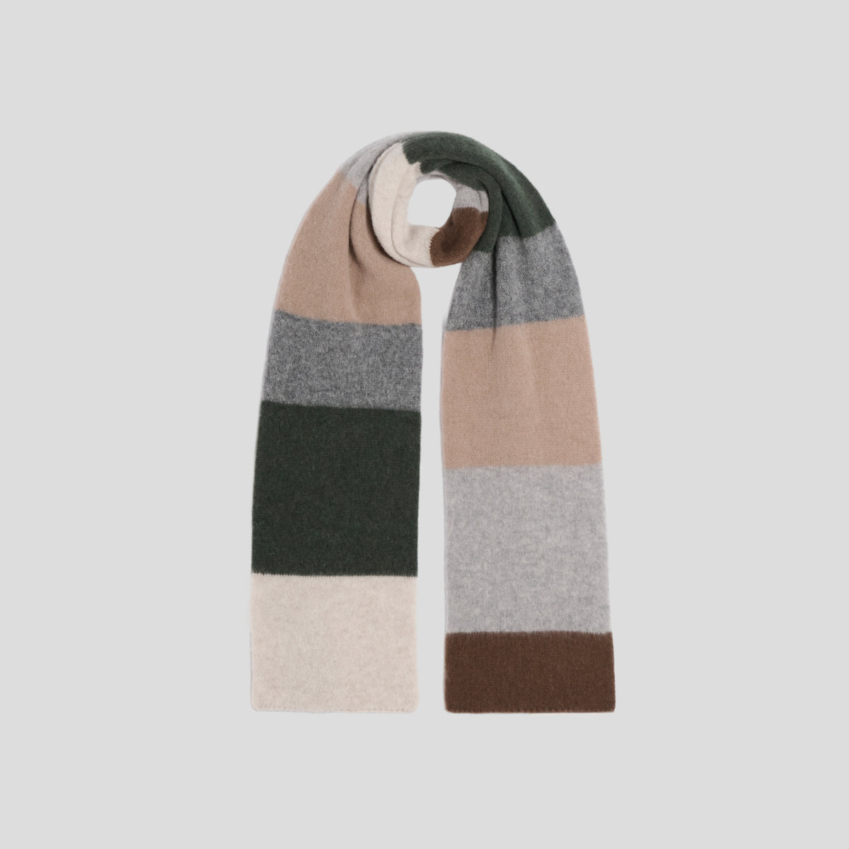 Sciarpa lambswool rigata marrone cammello verde grigia Robert Mackie