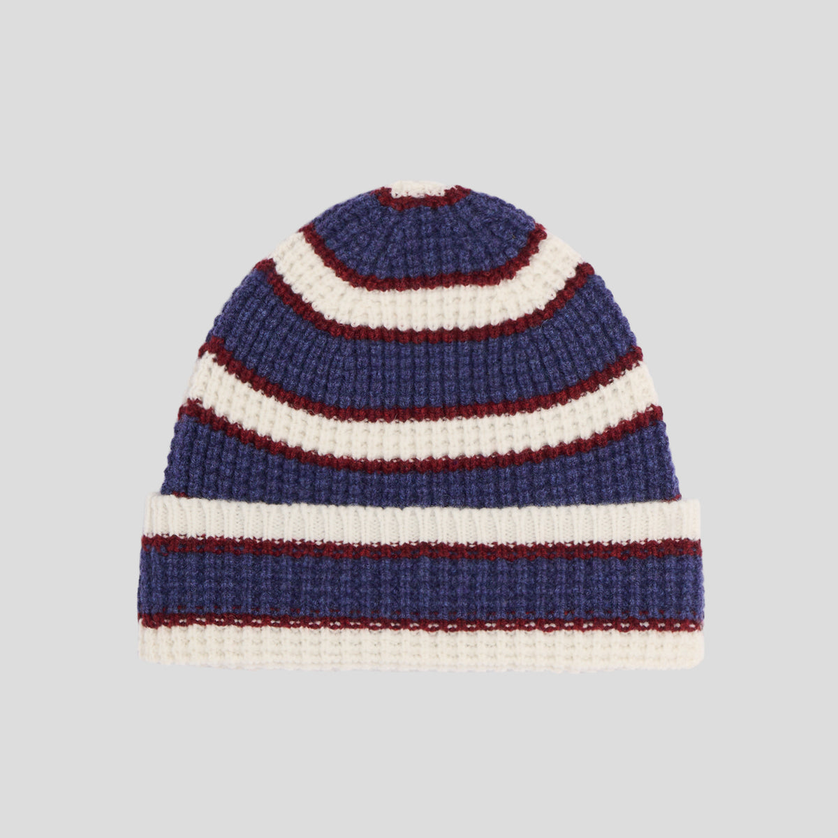 Cuffia lambswool modern stripe avio panna bordeaux Robert Mackie