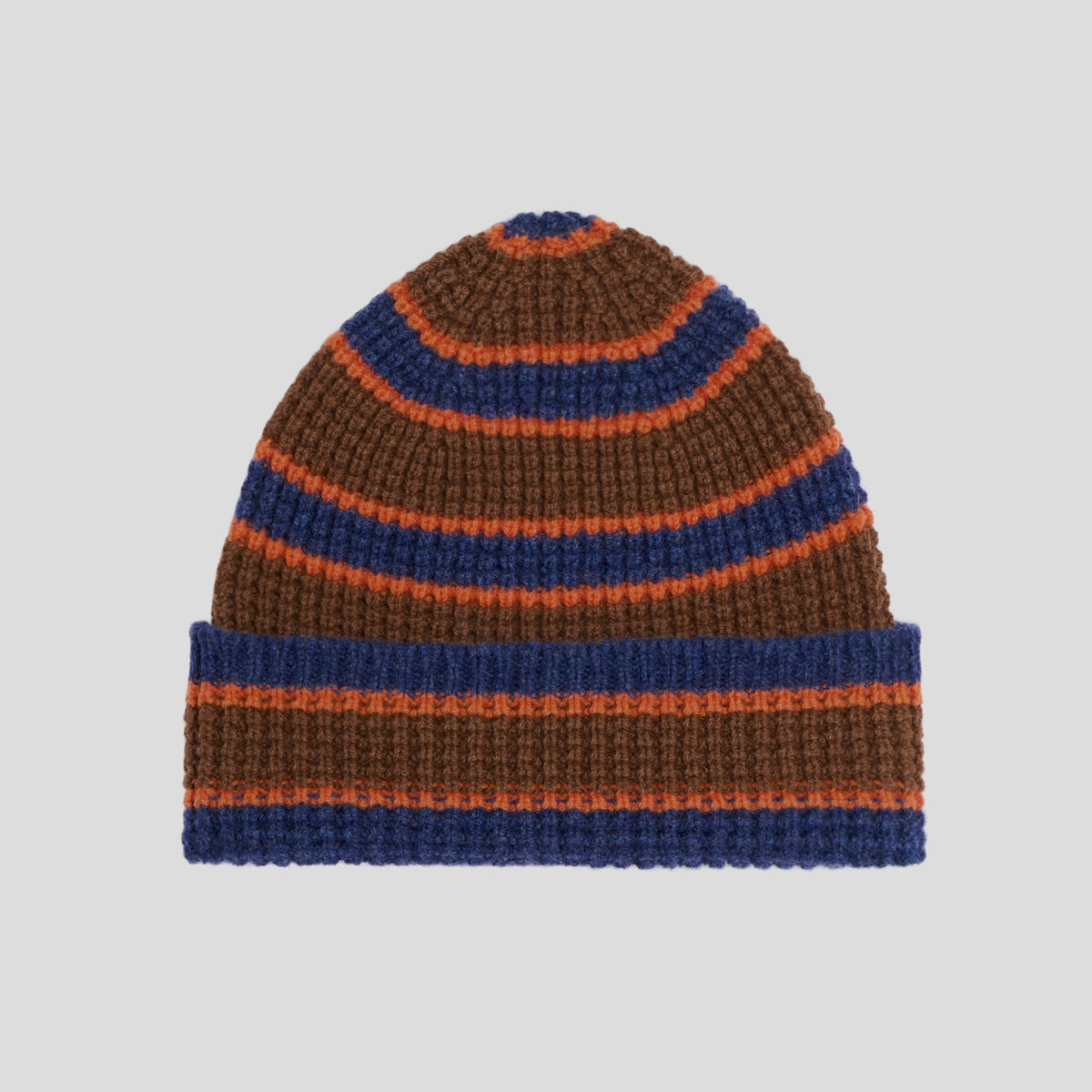 Cuffia lambswool modern stripe blu arancio marrone Robert Mackie