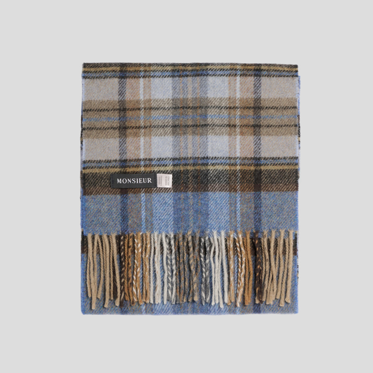 Sciarpa lambswool check celeste beige senape Monsieur