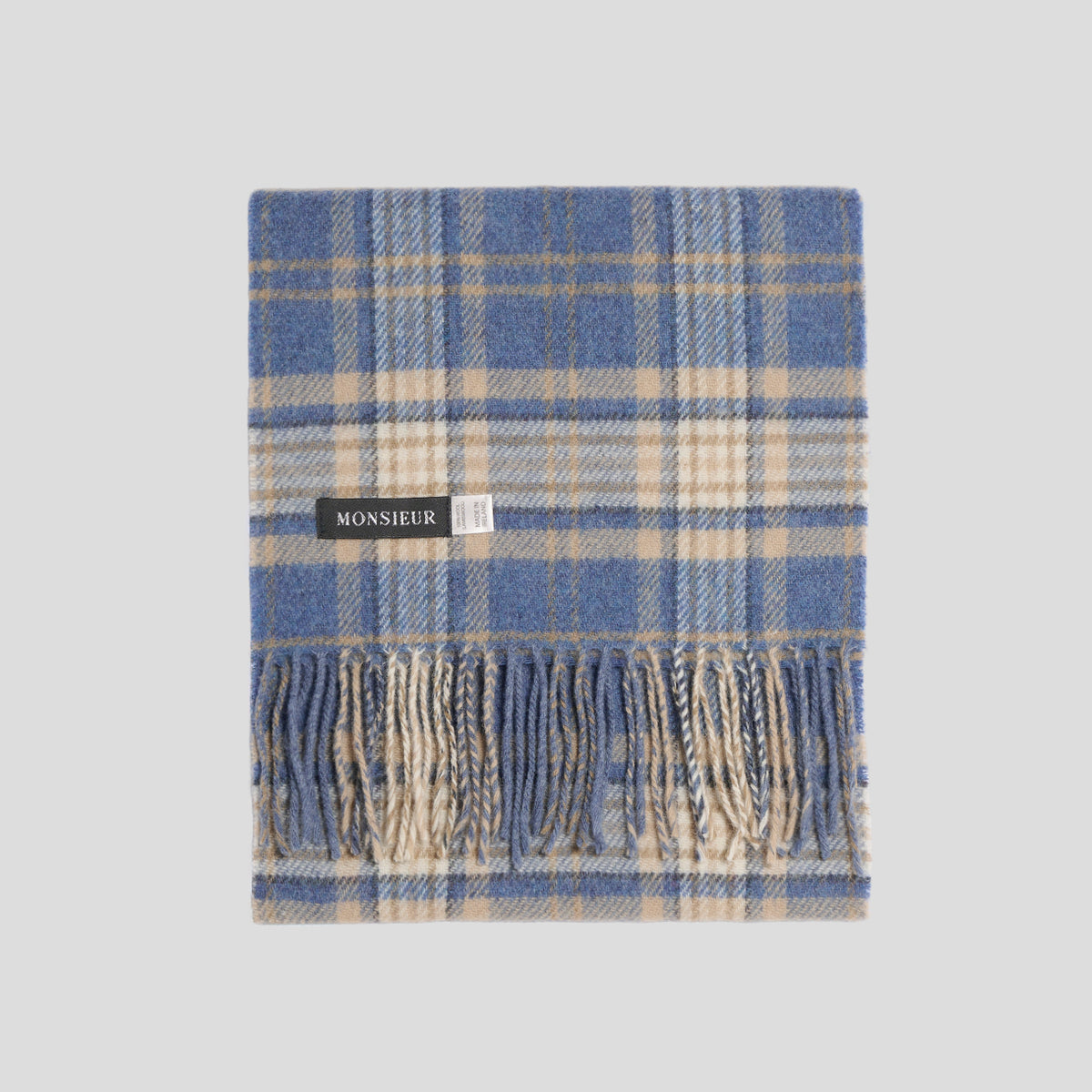 Sciarpa lambswool check light blue beige Monsieur