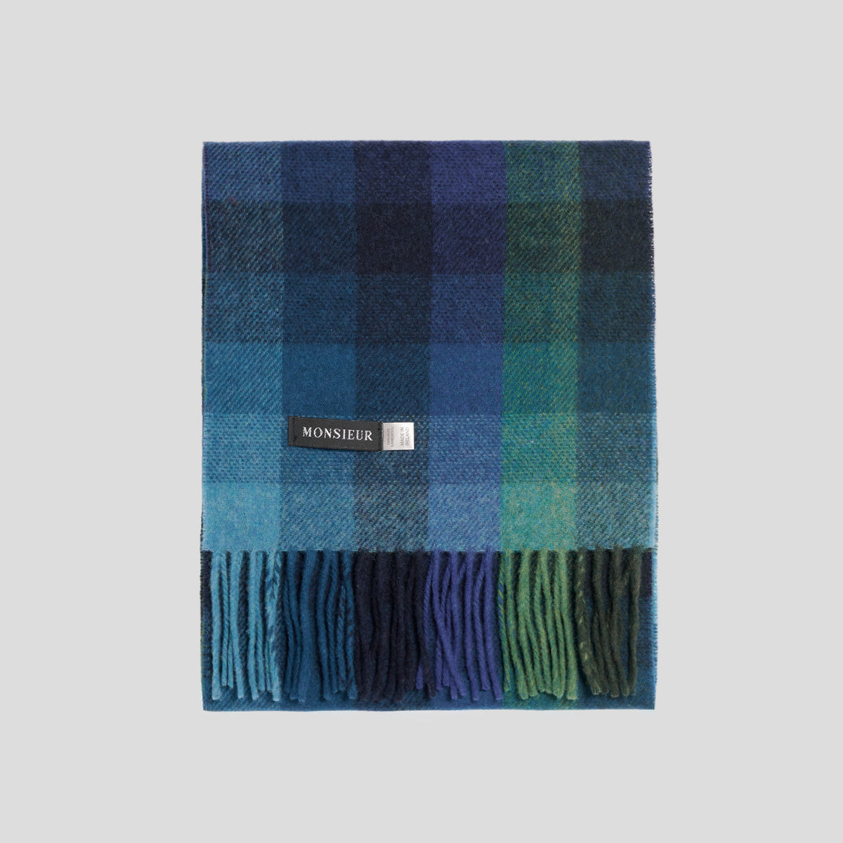 Sciarpa lambswool check turchese royal tiffany Monsieur