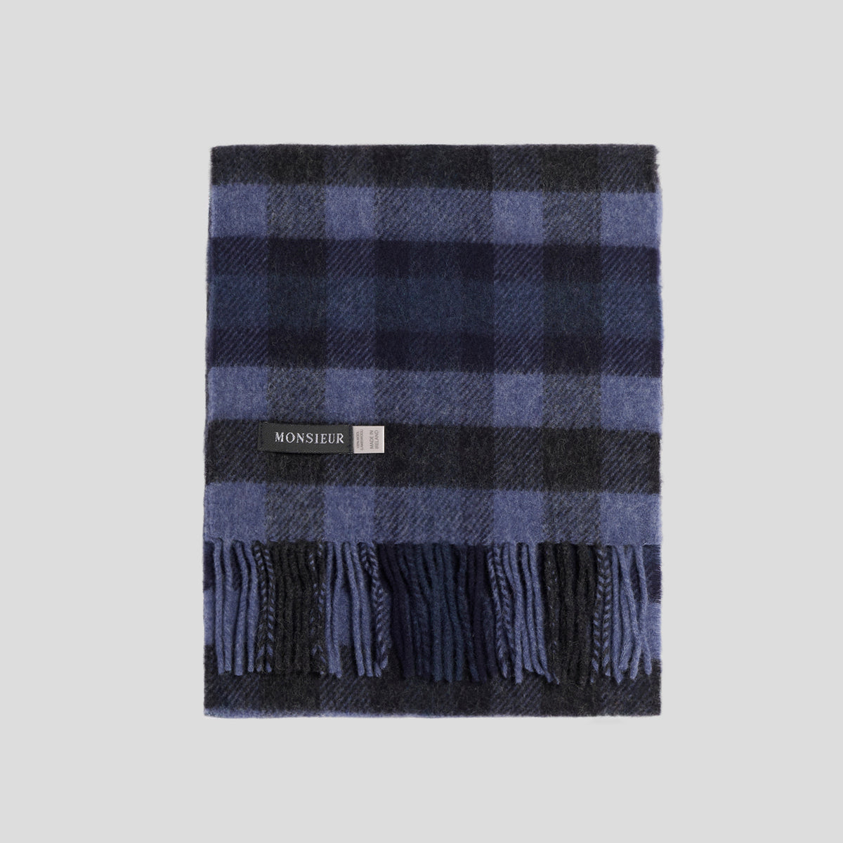 Sciarpa lambswool check navy avio light blue Monsieur