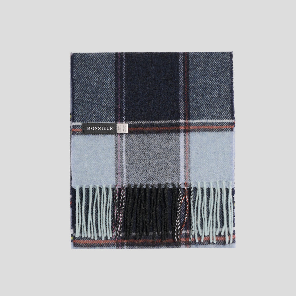 Sciarpa lambswool check navy celeste rosso Monsieur