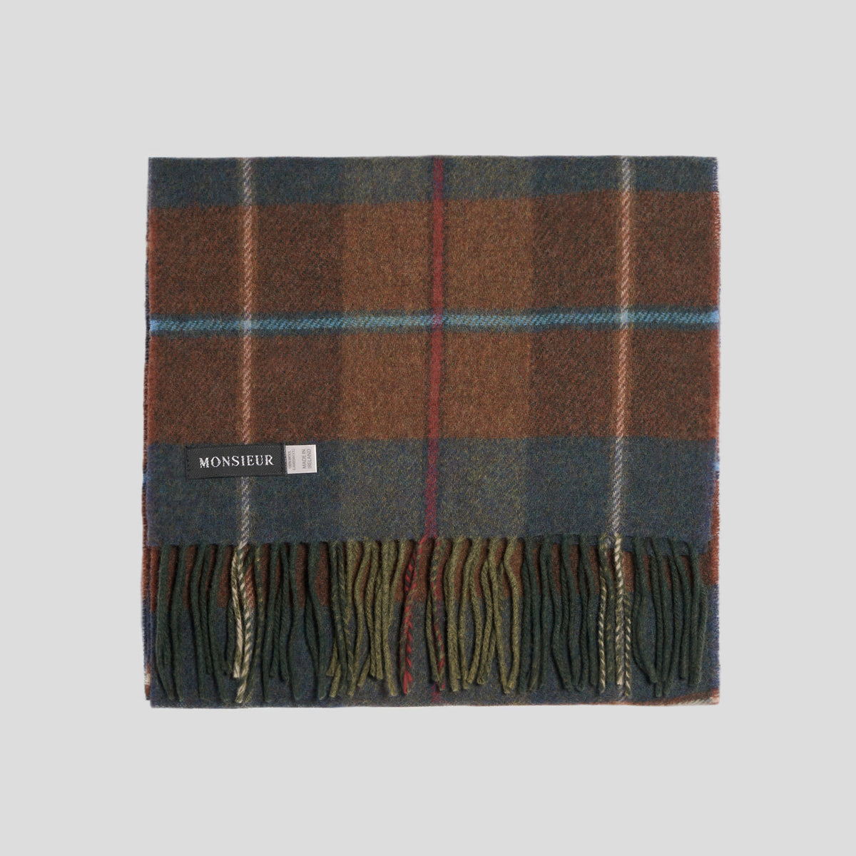 Sciarpa lambswool check moro verde rosso Monsieur