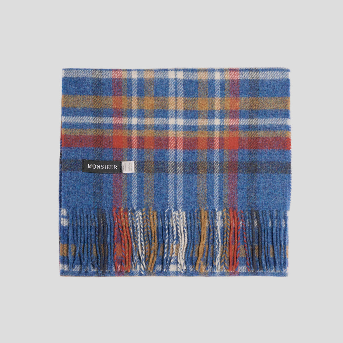 Sciarpa lambswool check blu chiaro senape rosso Monsieur