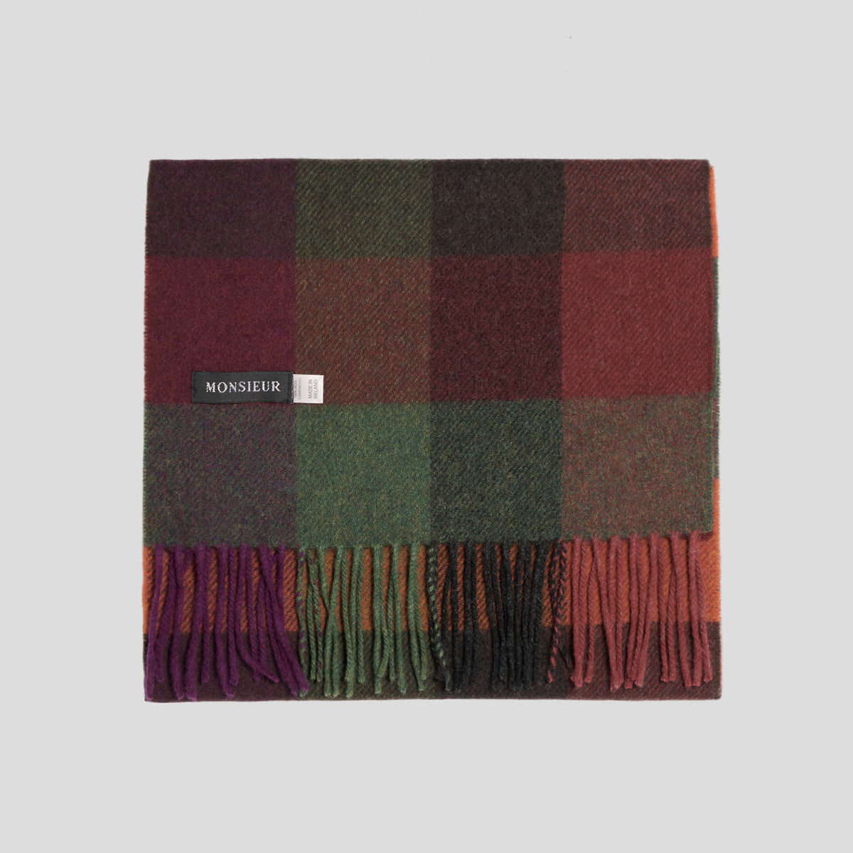 Sciarpa lambswool check porpora verde arancio bordeaux Monsieur