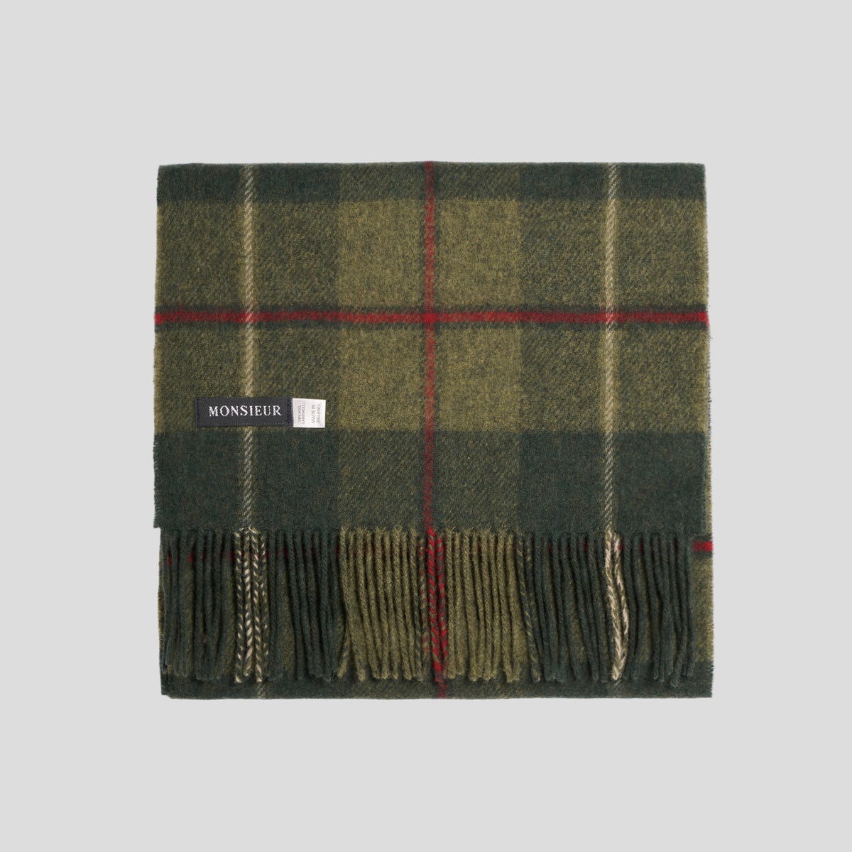 Sciarpa lambswool check verde rosso bosco Monsieur