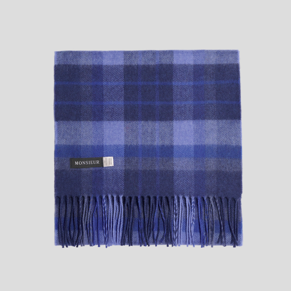 Sciarpa check luxury wool navy royal light blue Monsieur
