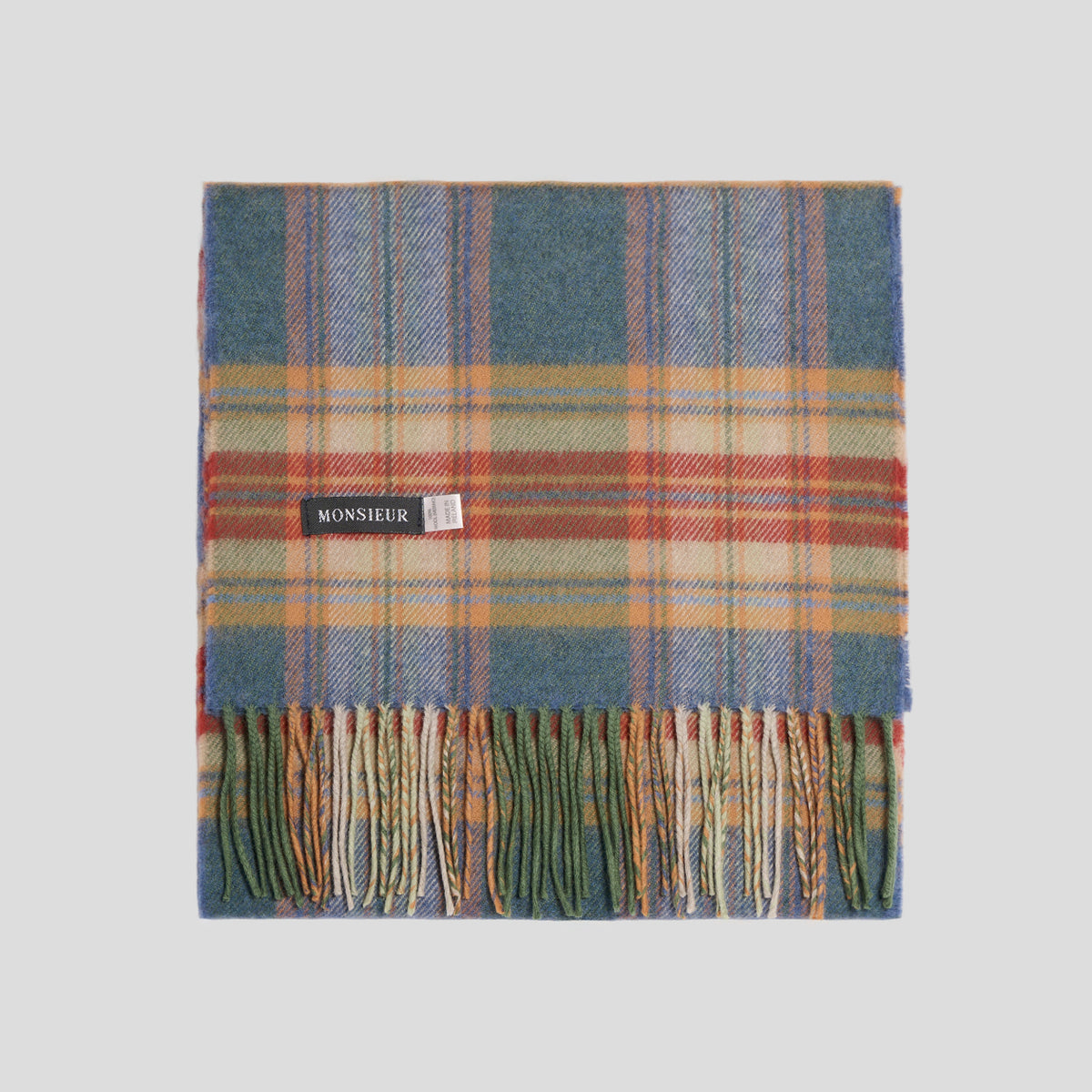 Sciarpa check luxury wool arancione verde light blue Monsieur