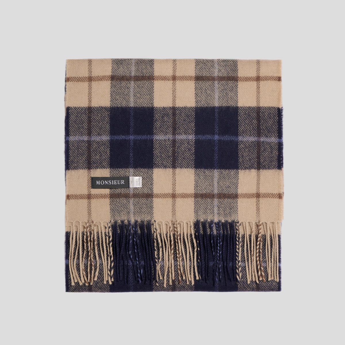 Sciarpa check luxury wool cammello blu moro Monsieur