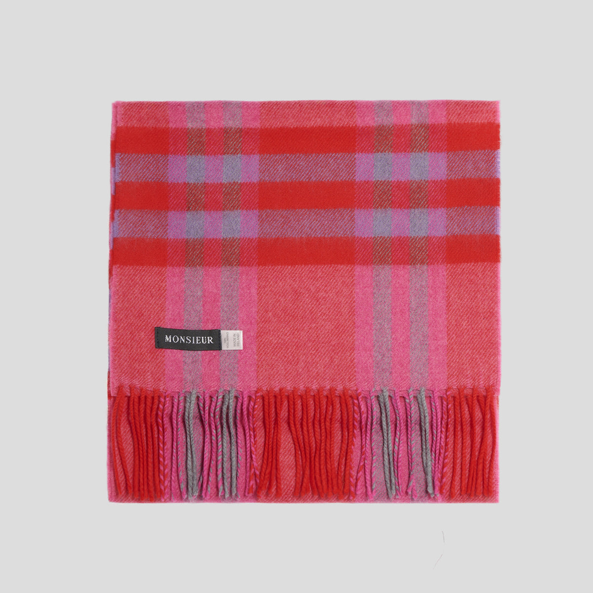 Sciarpa check luxury wool fucsia rossa grigia Monsieur