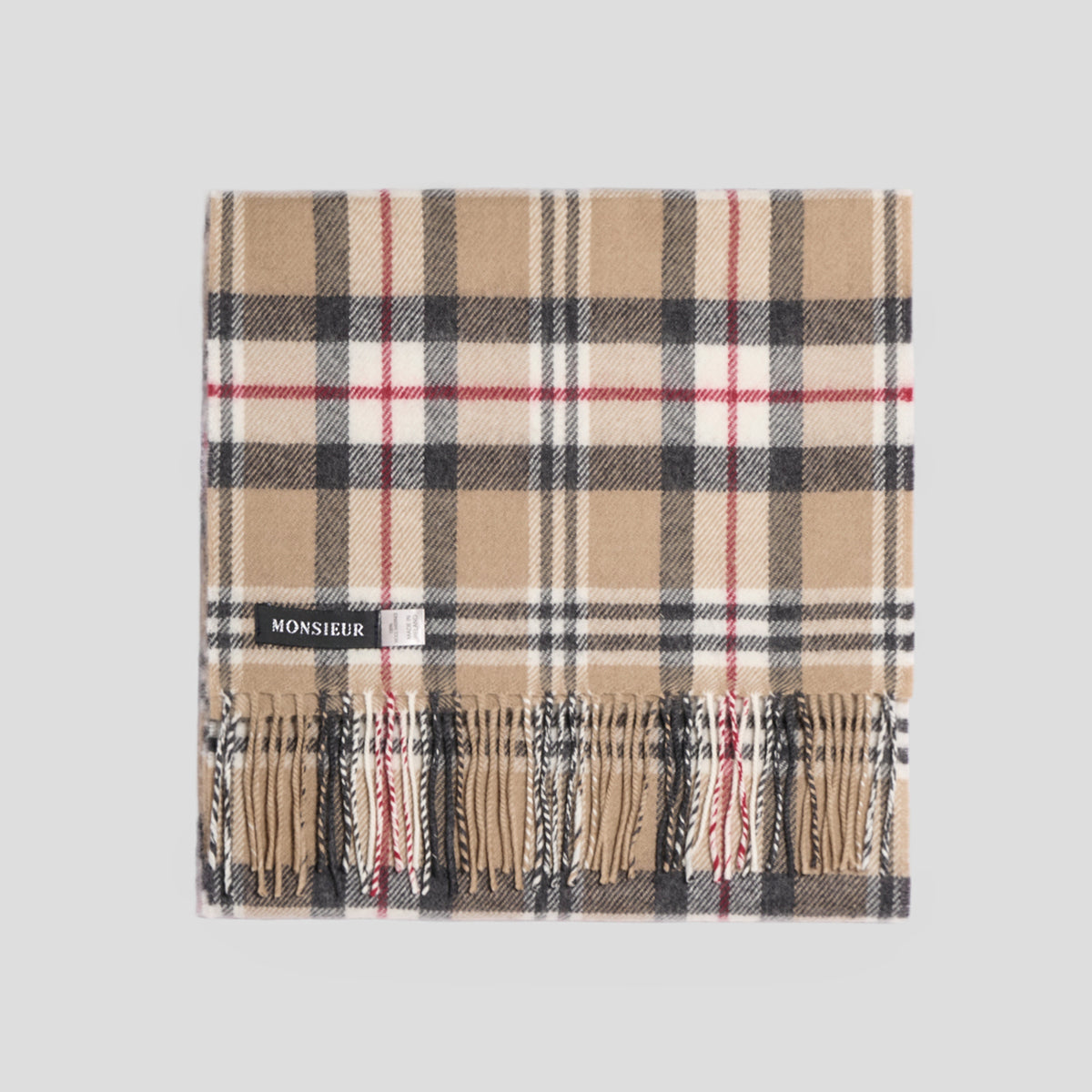 Sciarpa check luxury wool camel nera rossa bianca Monsieur