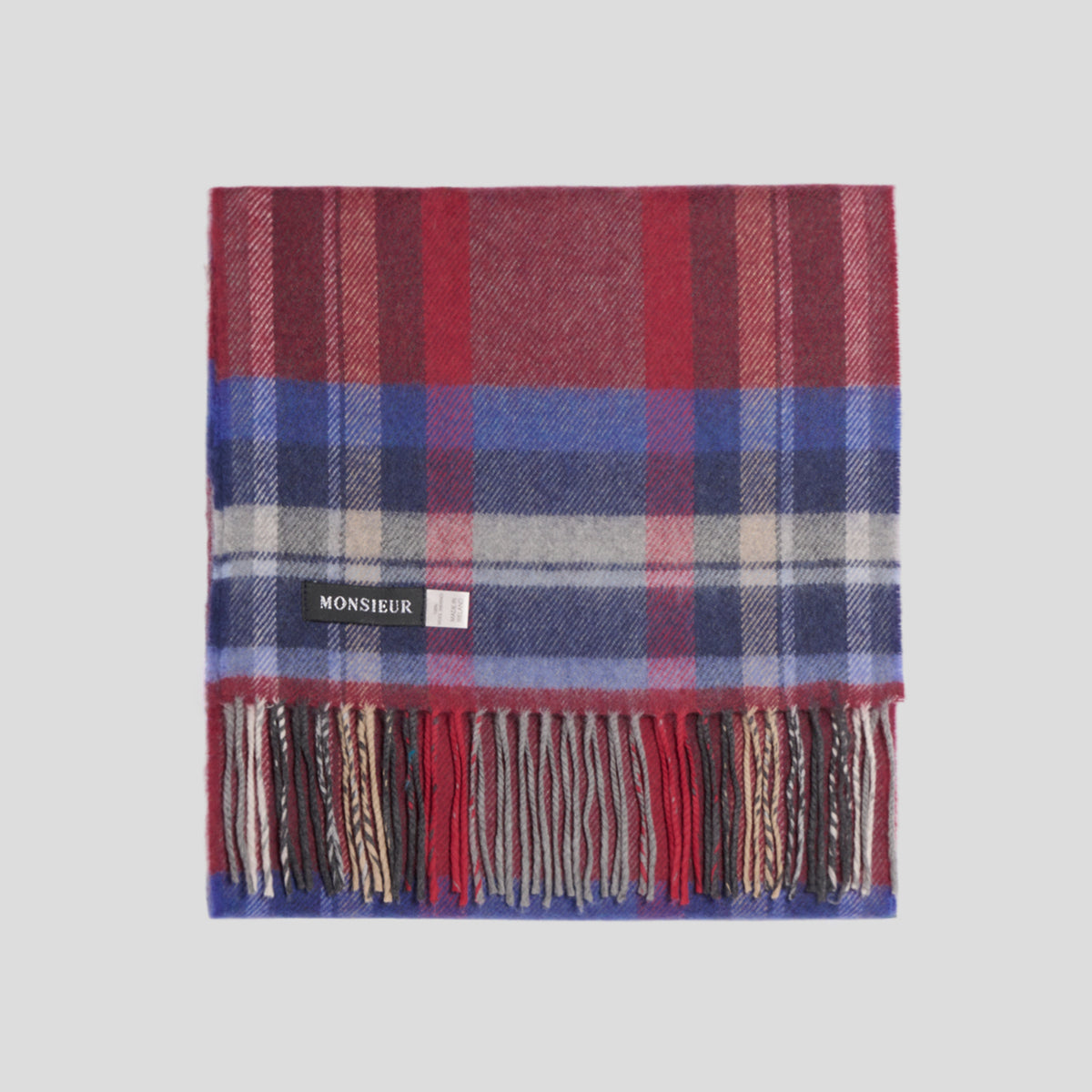 Sciarpa check luxury wool rossa royal blue Monsieur