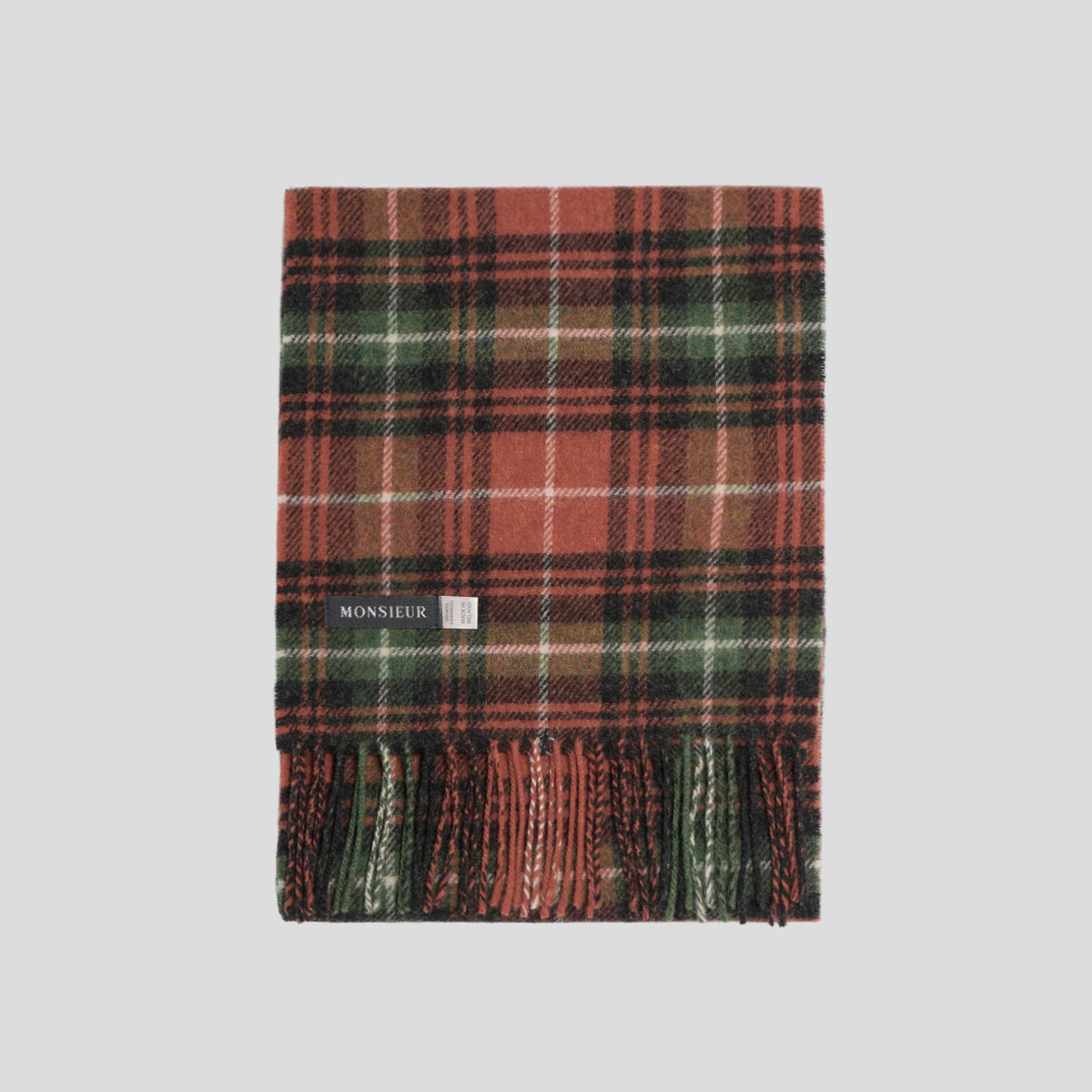Sciarpa lambswool check arancione grigia verde Monsieur